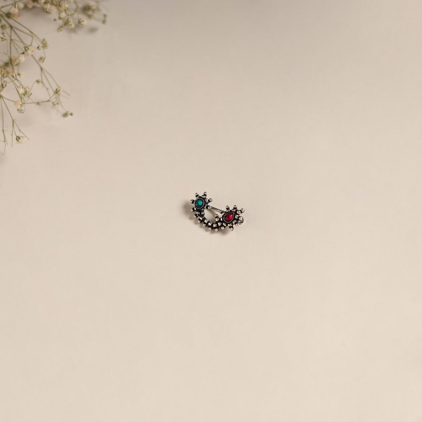 Multicolor - oxidised german silver stone work nosepin 23