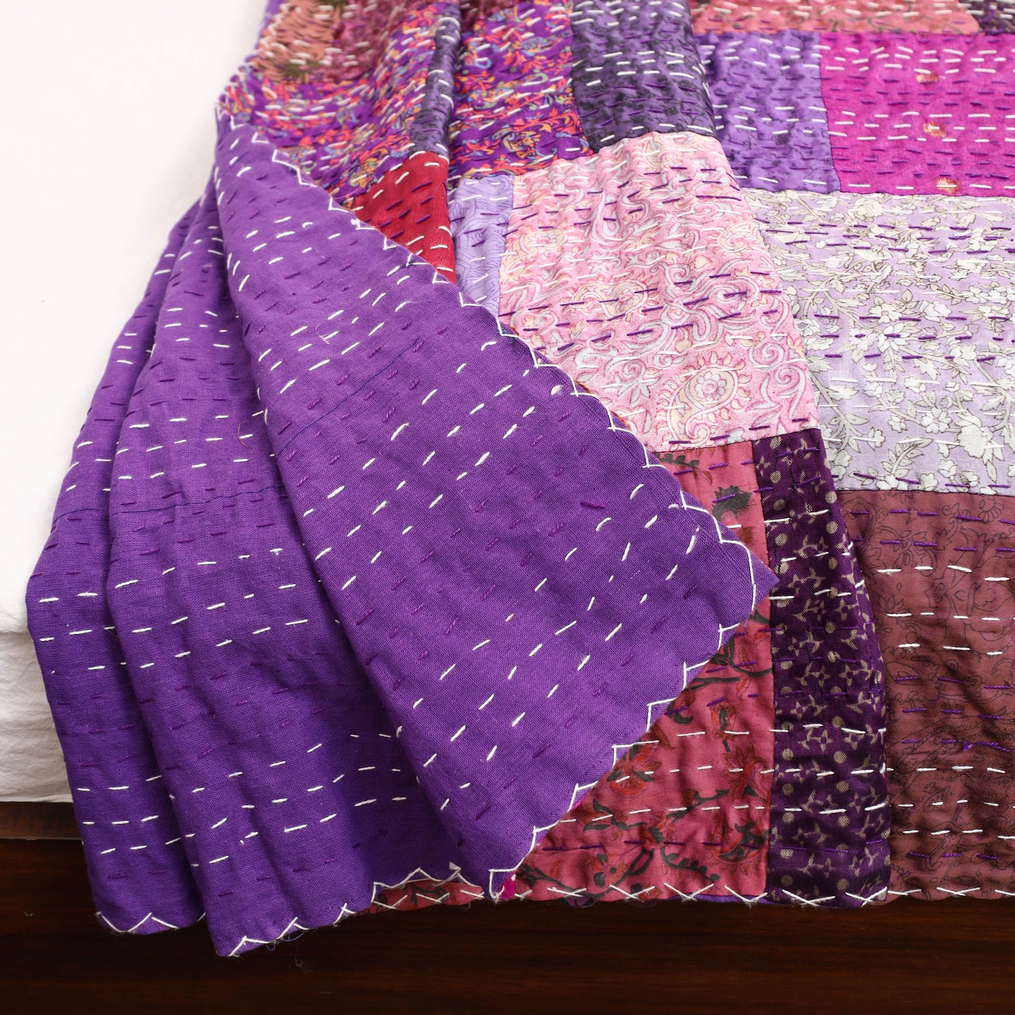 Ajrakh Patch & Tagai Mashru Silk Double Bed Cover / Quilt