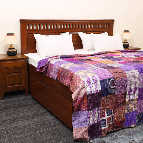 Ajrakh Patch & Tagai Mashru Silk Double Bed Cover / Quilt
