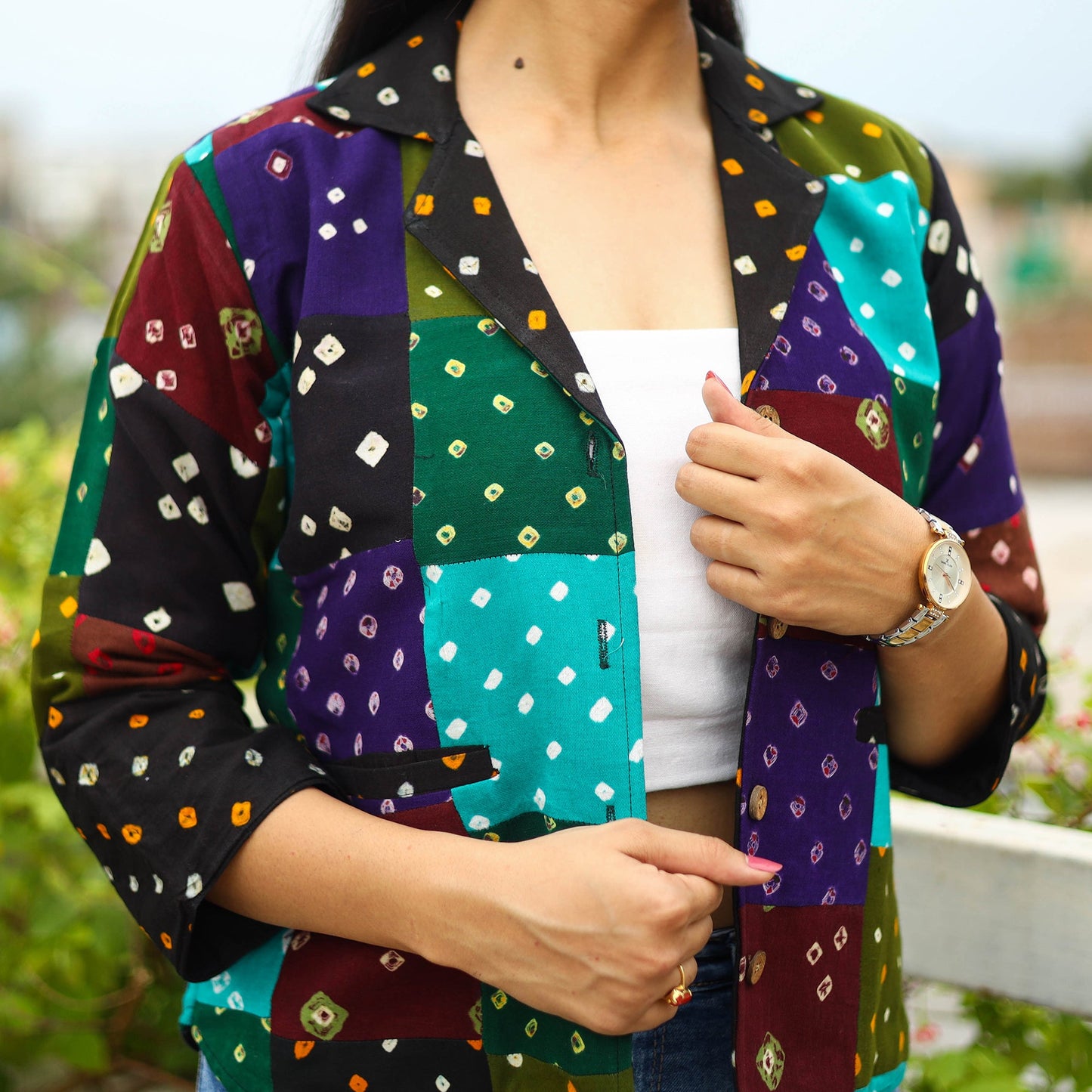 Buy Multicolor Patchwork Bandhani Women's Jacket