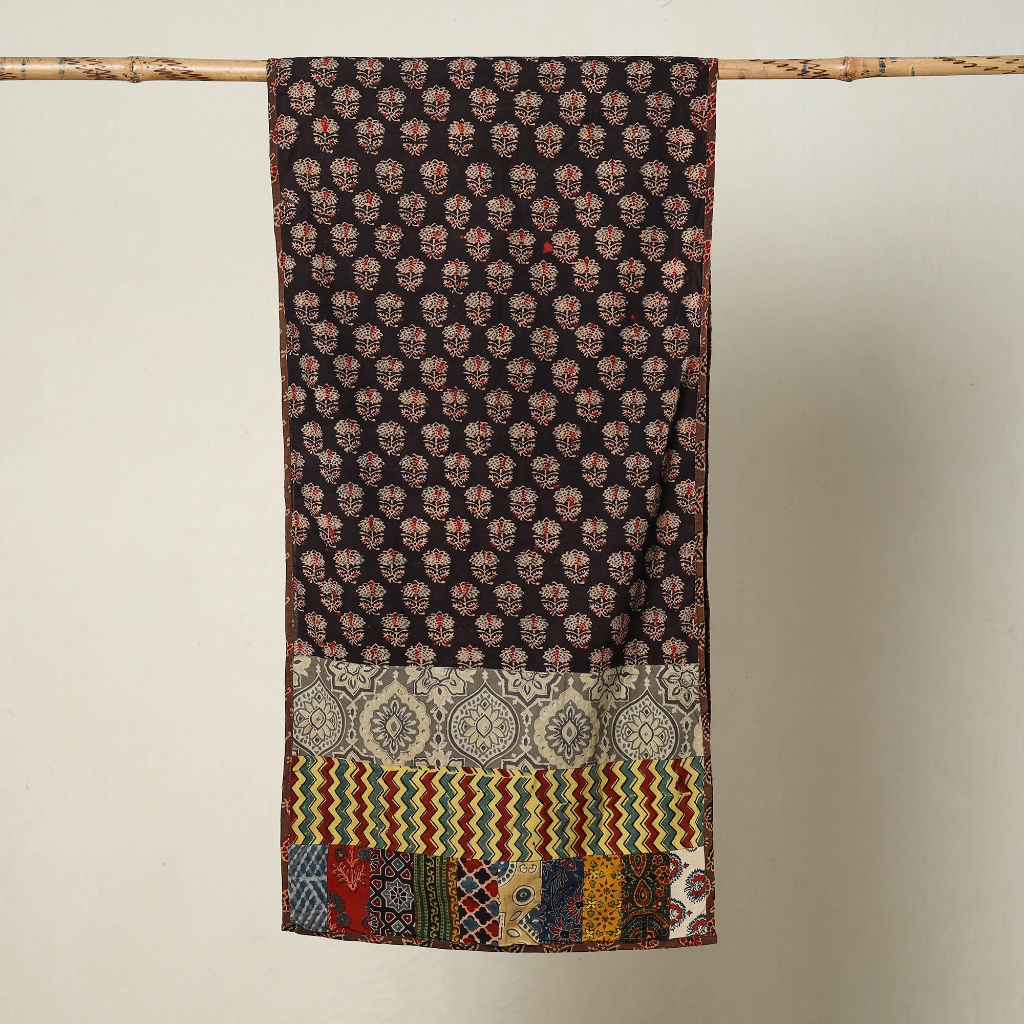 Buy Patchwork Cotton Stole in Ajrakh Block Prints 