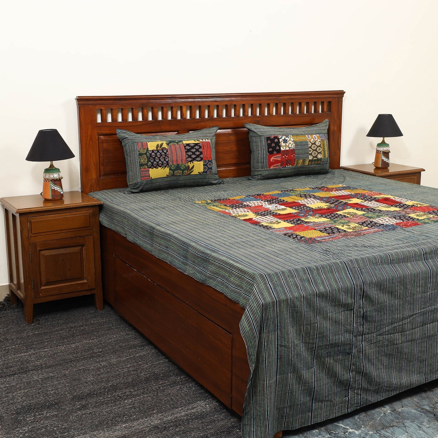 Multicolor - patchwork cotton double bed sheet set 01