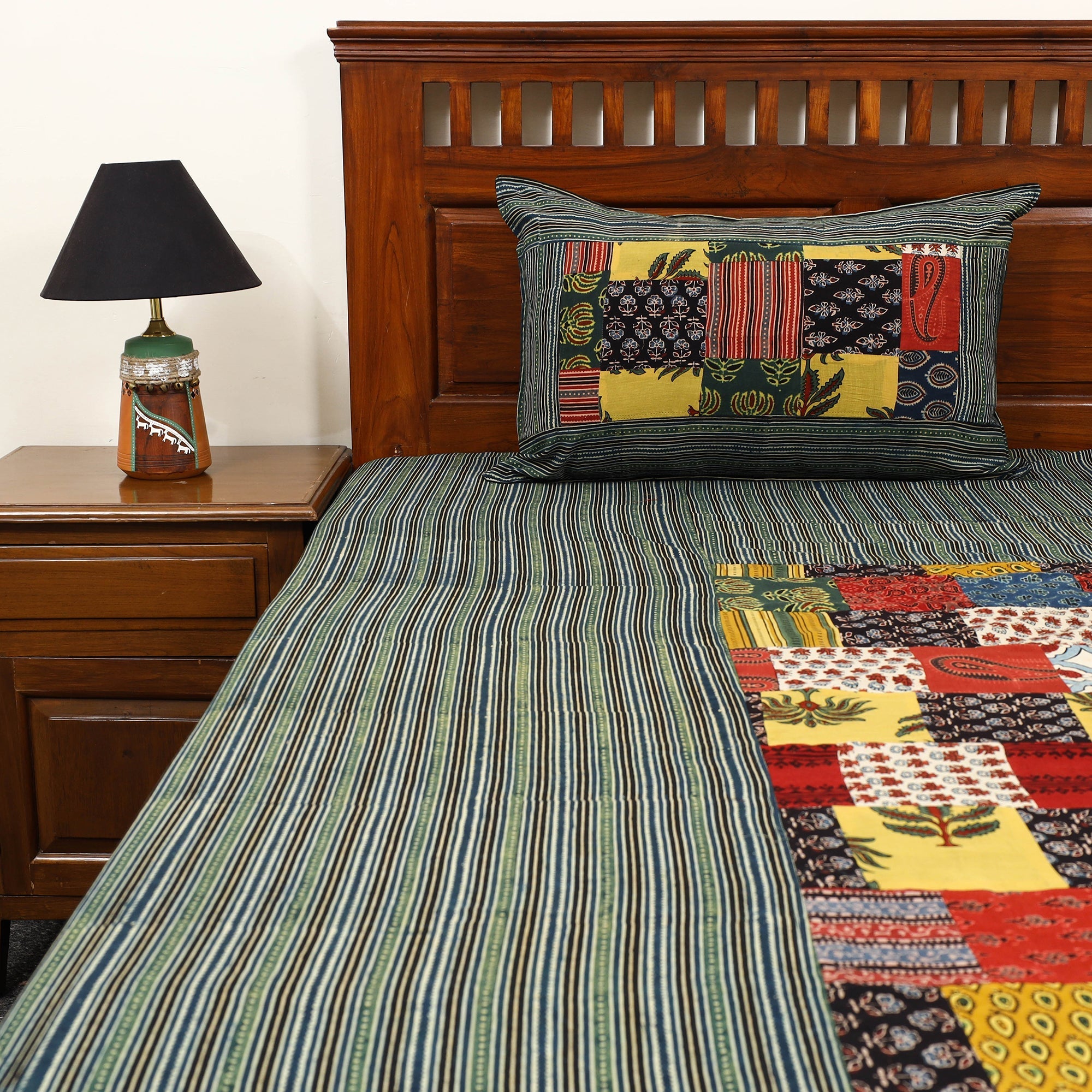Multicolor - patchwork cotton double bed sheet set 01