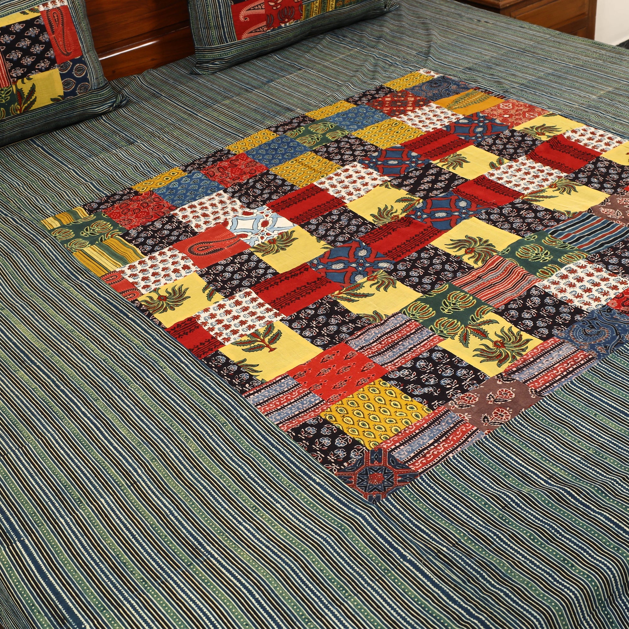 Multicolor - patchwork cotton double bed sheet set 01