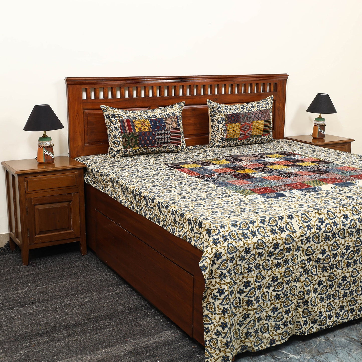 Multicolor - patchwork cotton double bed sheet set 05