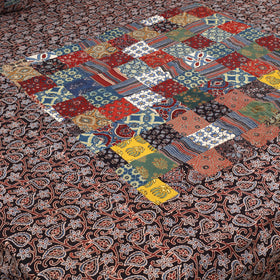 Black - Patchwork Block Print Ajrakh Cotton Double Bed Sheet Set 14