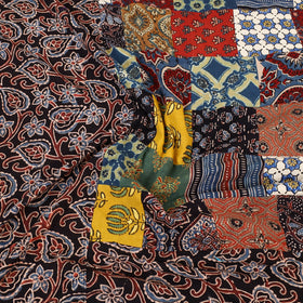 Black - Patchwork Block Print Ajrakh Cotton Double Bed Sheet Set 14