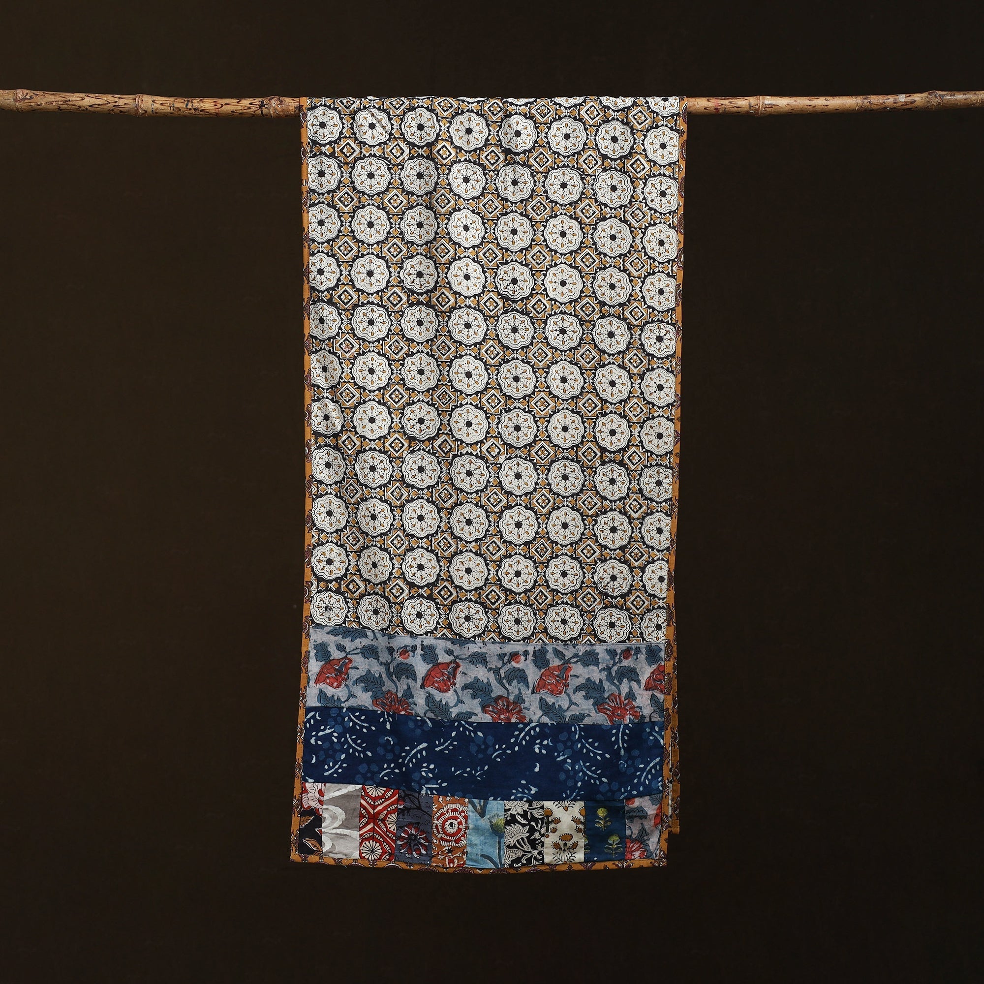 Patchwork cotton hand bagru stole 09 - handcrafted
