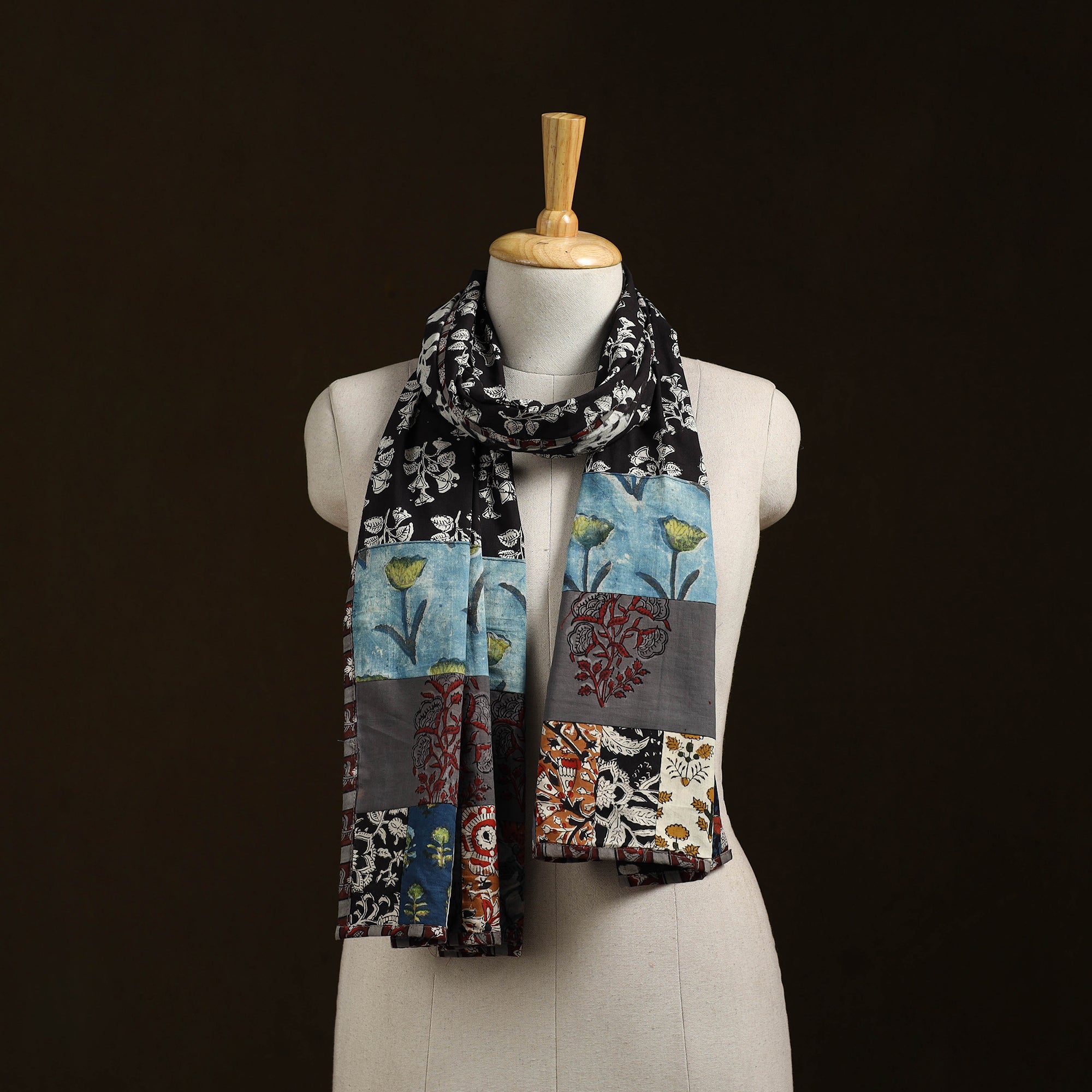 Patchwork cotton hand bagru stole 11 - handcrafted