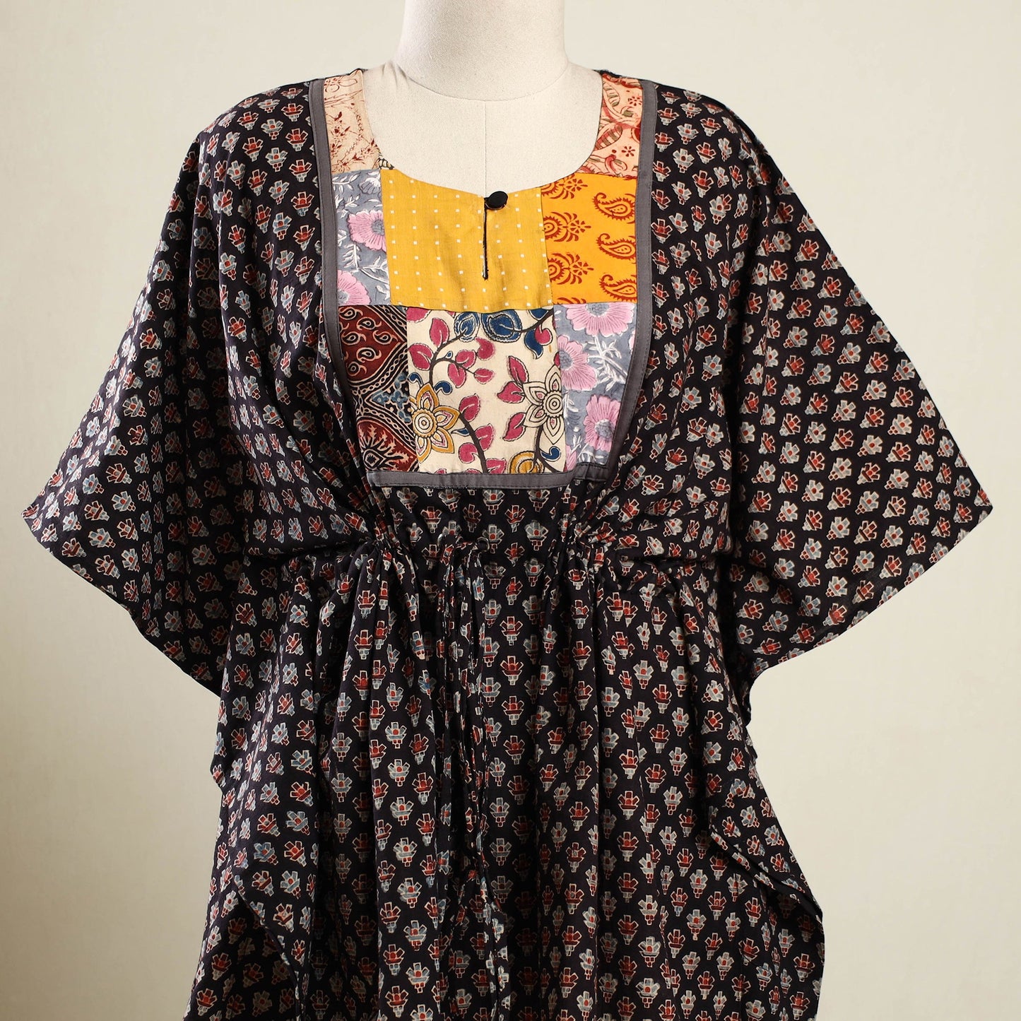 Buy Multicolor Ajrakh Block Print Patchwork Cotton Kaftan