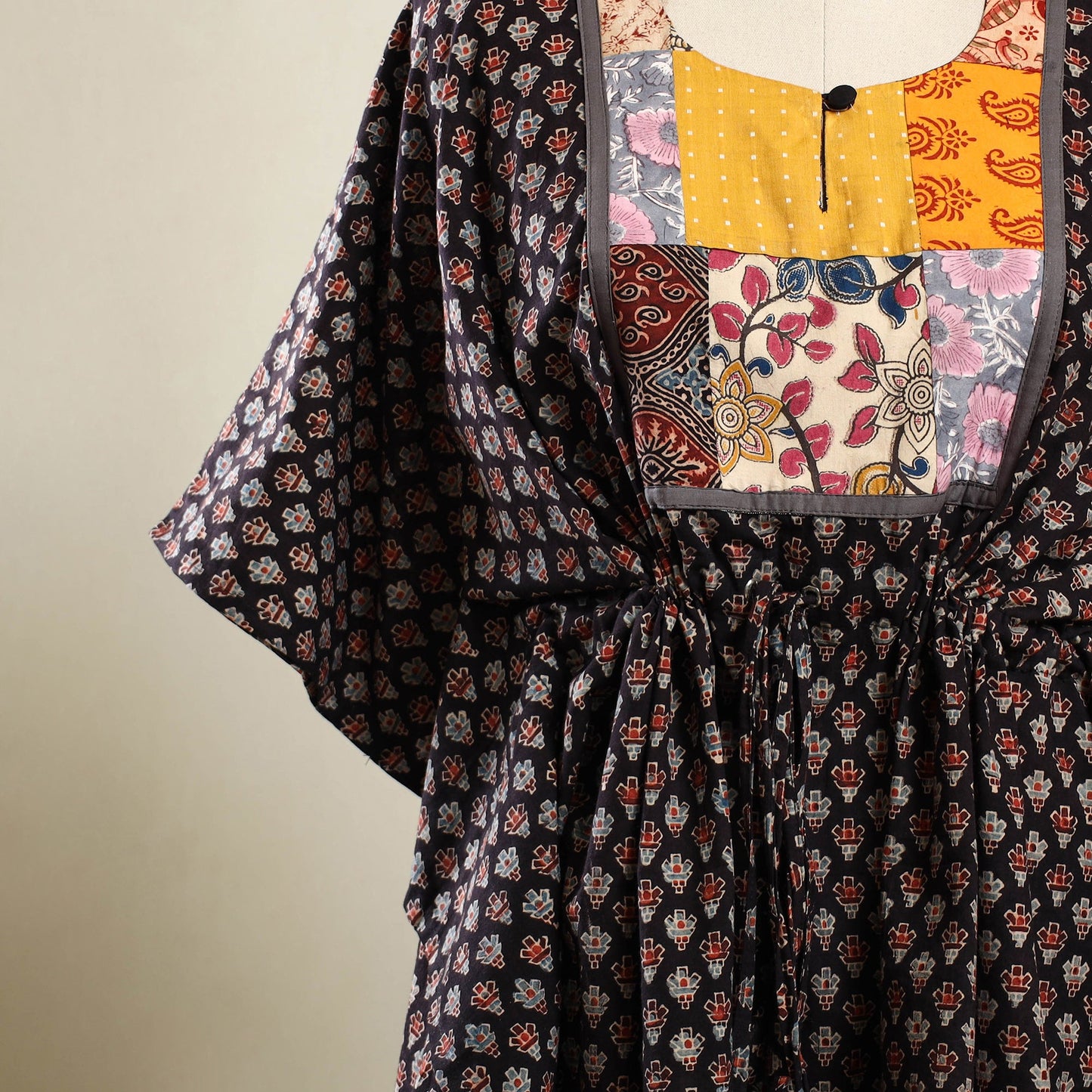 Buy Multicolor Ajrakh Block Print Patchwork Cotton Kaftan