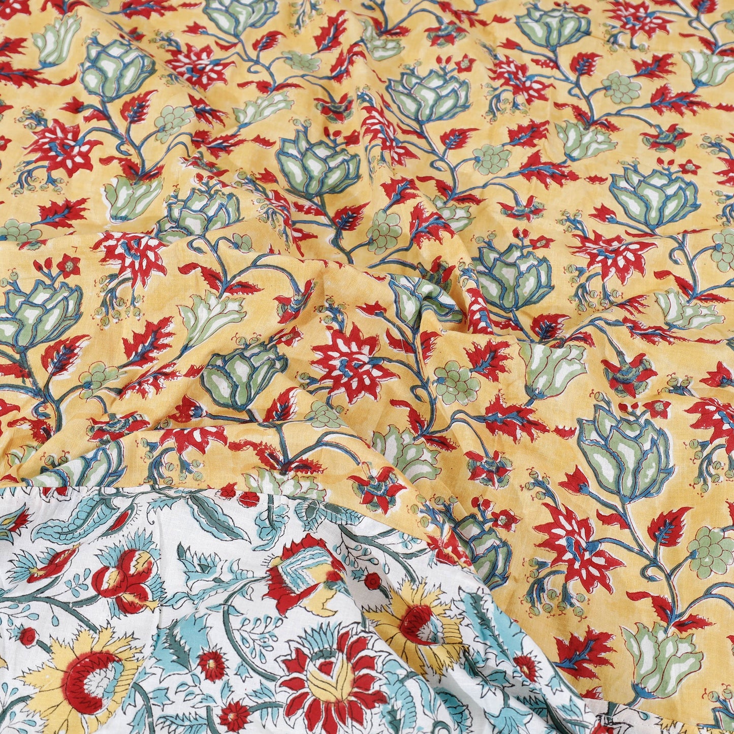 Multicolor Block Print Patchwork Cotton Sanganeri Bed Sheet