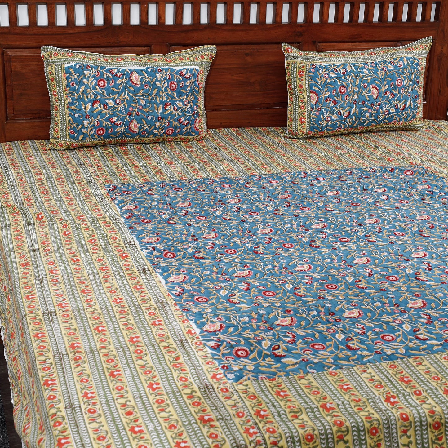 Buy Block Print Patchwork Cotton Sanganeri Bed Sheet