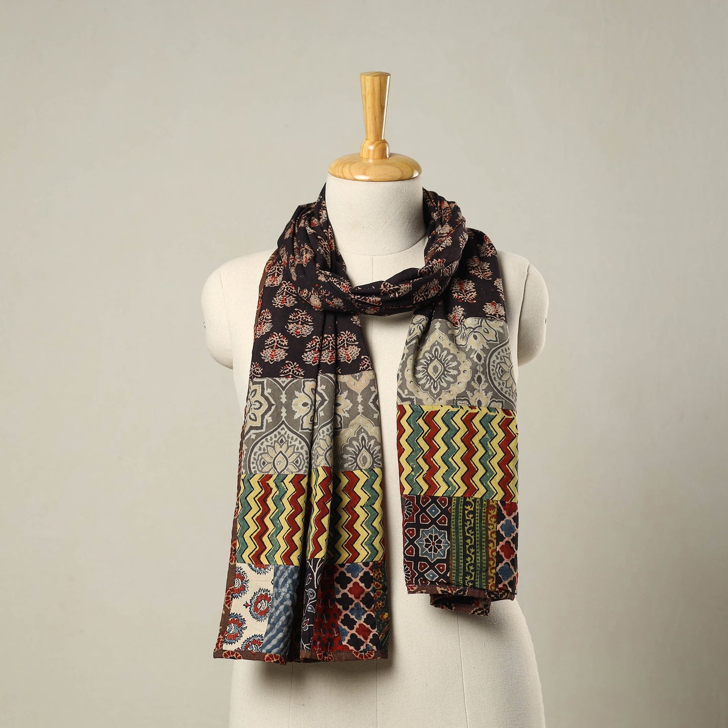 Buy Patchwork Cotton Stole in Ajrakh Block Prints 