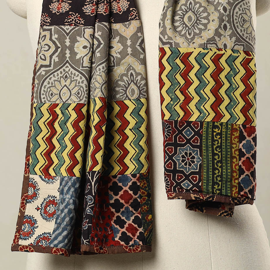 Buy Patchwork Cotton Stole in Ajrakh Block Prints 