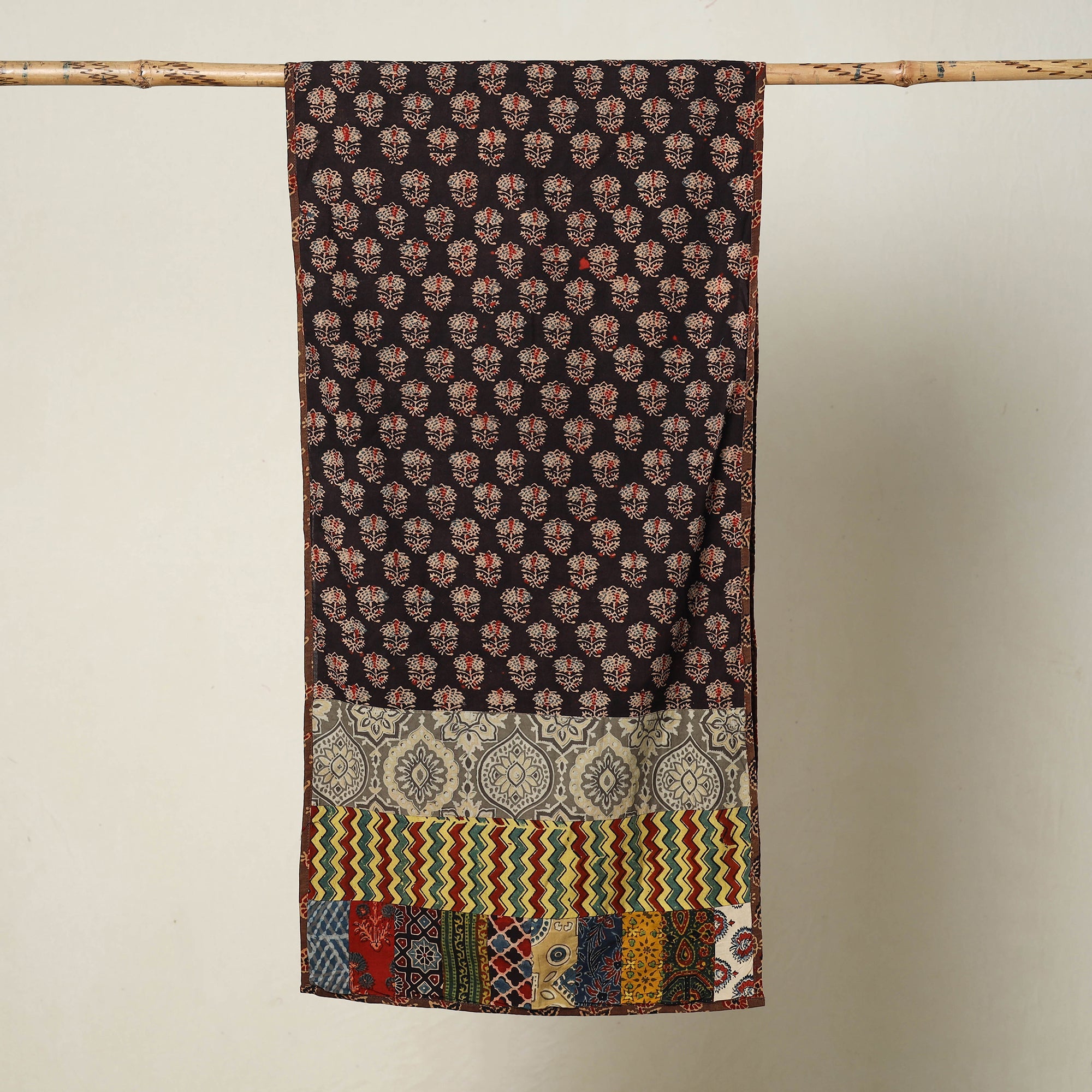 Buy Patchwork Cotton Stole in Ajrakh Block Prints 