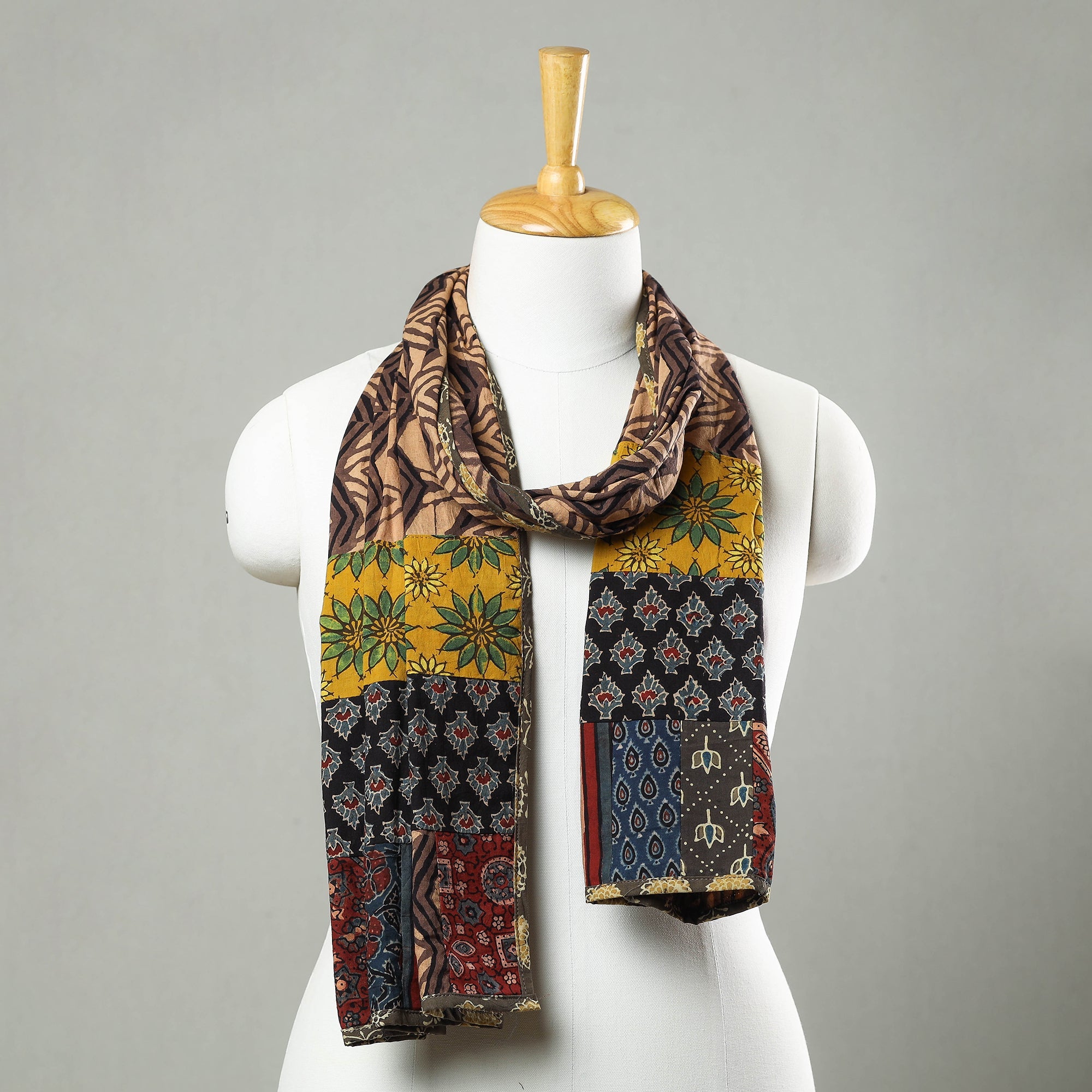 Multicolor - patchwork cotton stole in prints 35