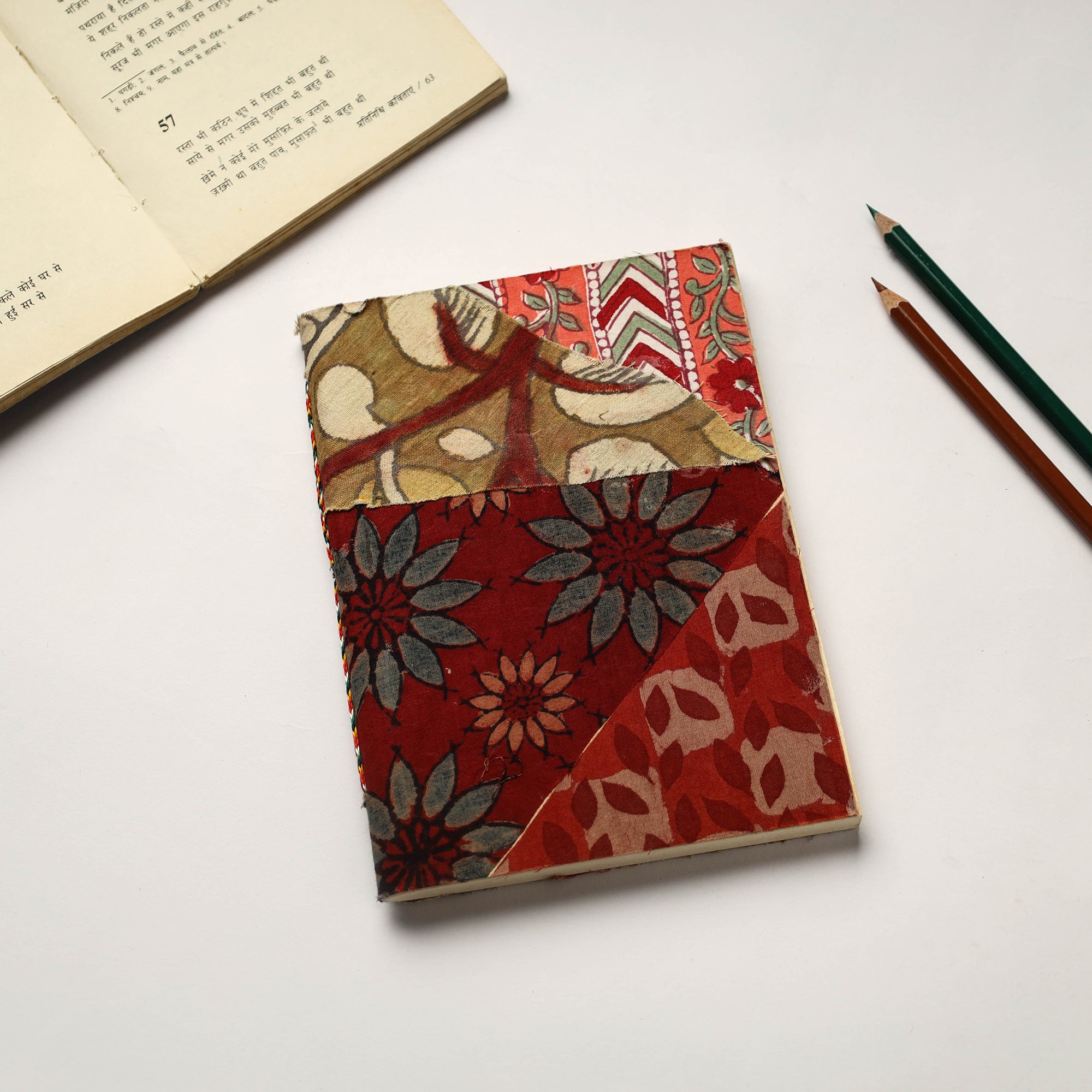 Multicolor Patchwork Fabric Cover Handmade Paper Notebook