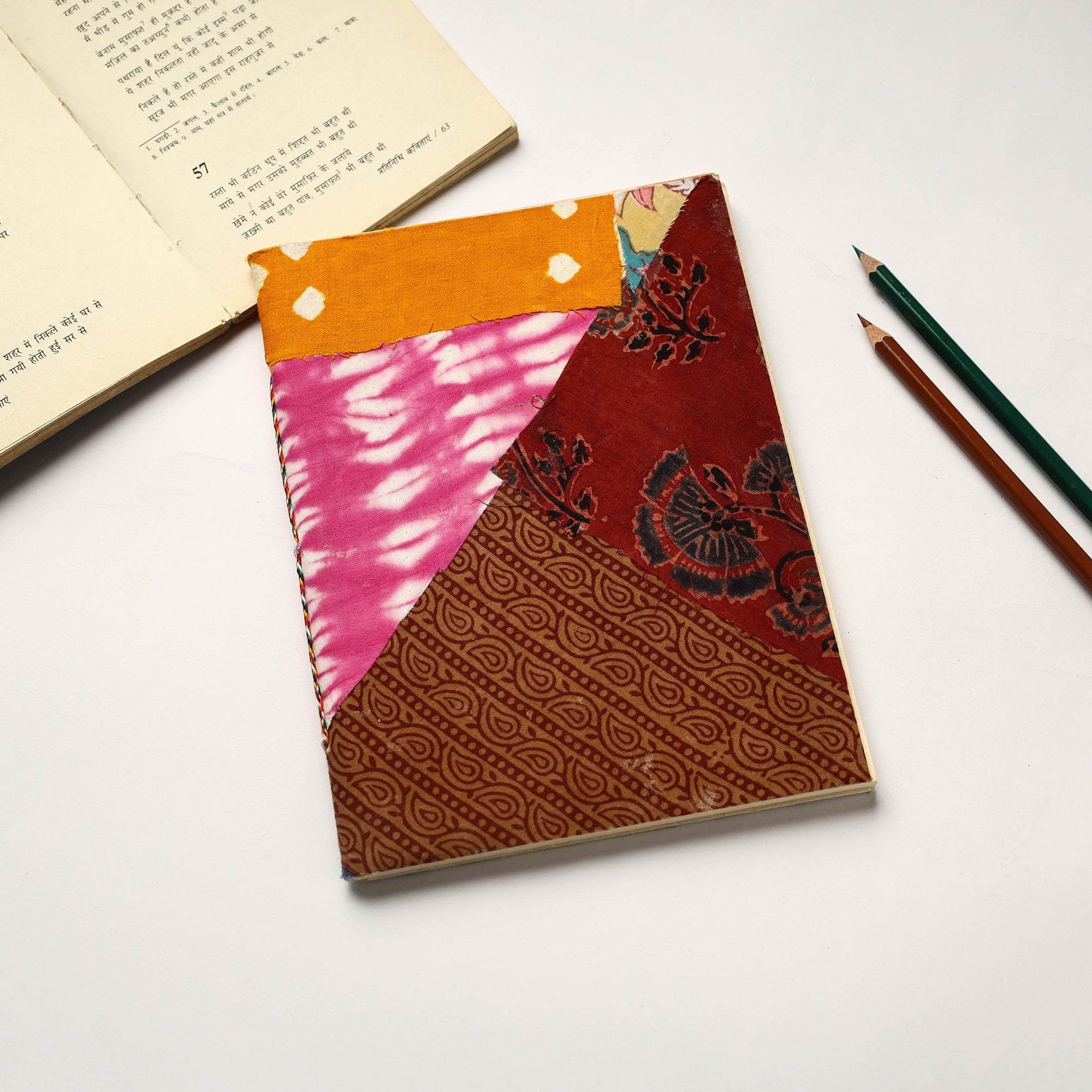 Multicolor  Patchwork Fabric Cover Handmade Paper Notebook