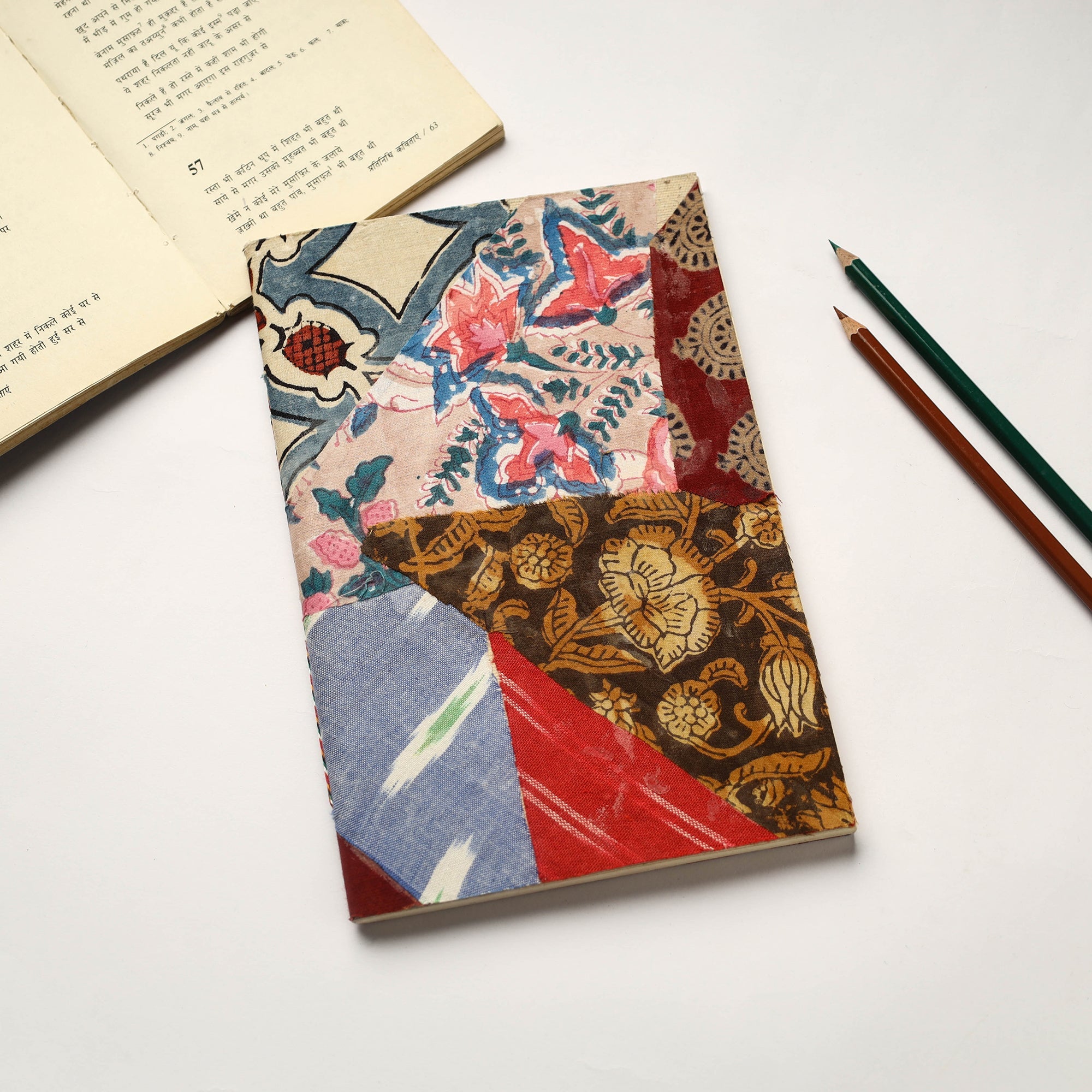 Multicolor Patchwork Fabric Cover Handmade Paper Notebook