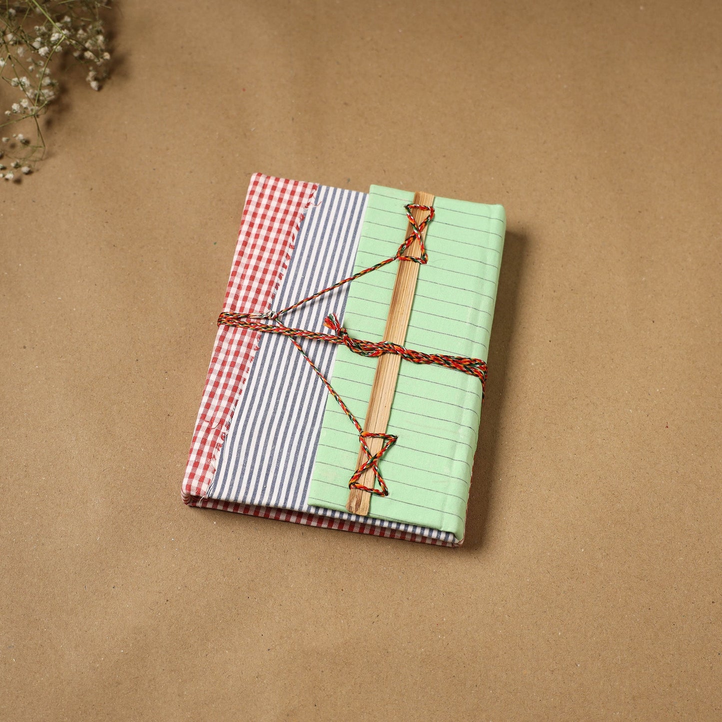 Patchwork fabric cover handmade paper notebook with thread