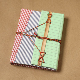 Patchwork fabric cover handmade paper notebook with thread