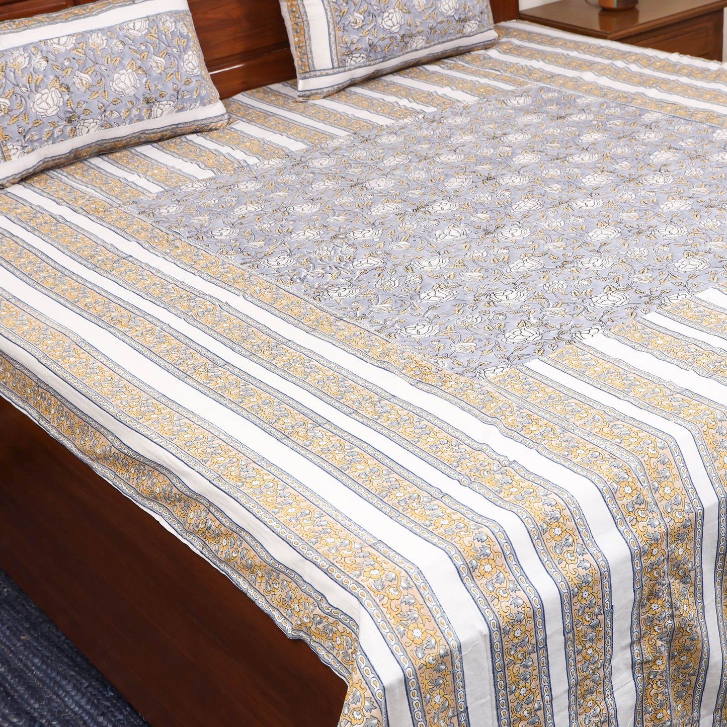 Patchwork hand double sanganeri bedsheet set (108 x 90 in)