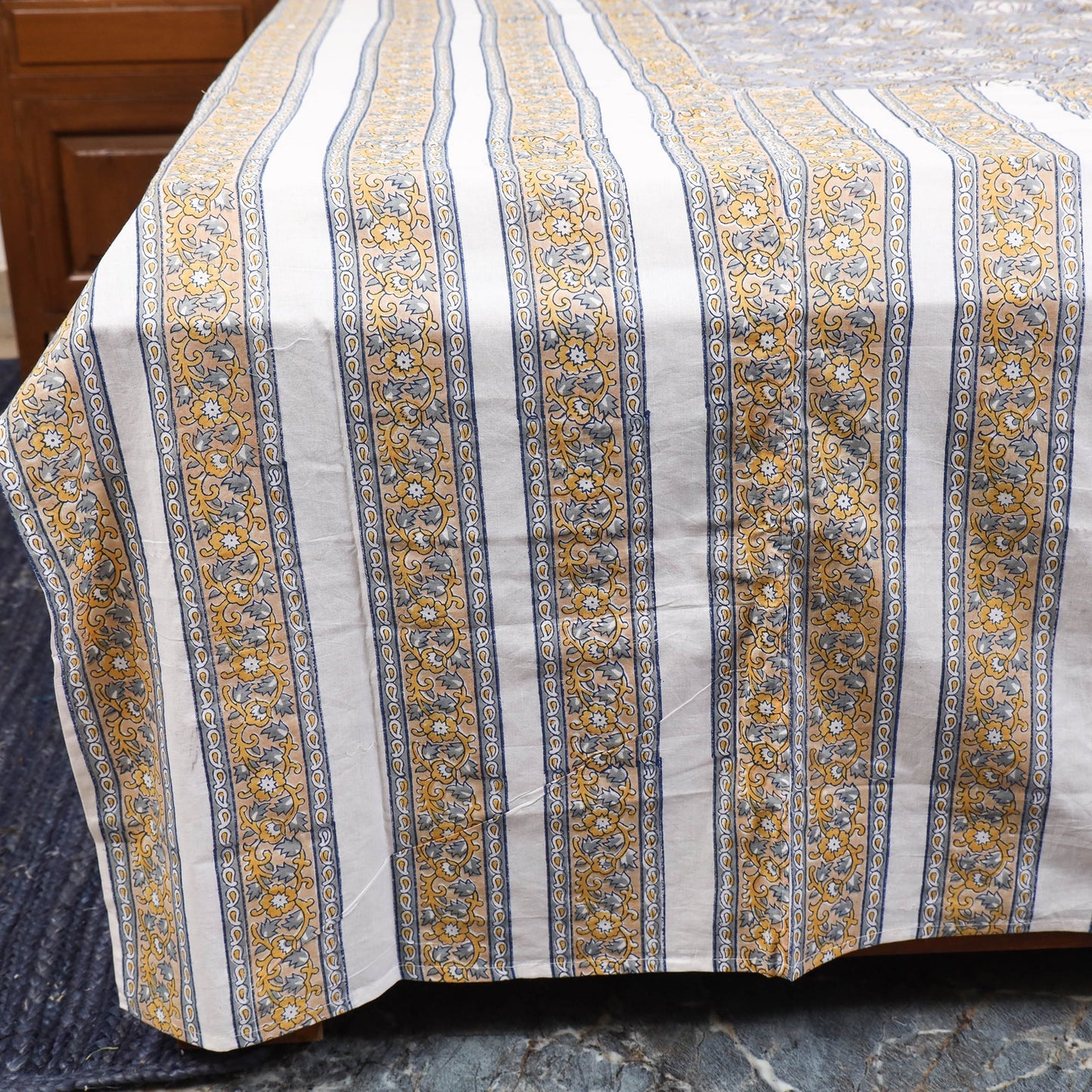 Patchwork hand double sanganeri bedsheet set (108 x 90 in)