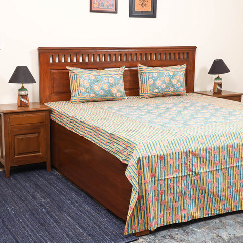 Patchwork hand double sanganeri bedsheet set (108 x 90 in)