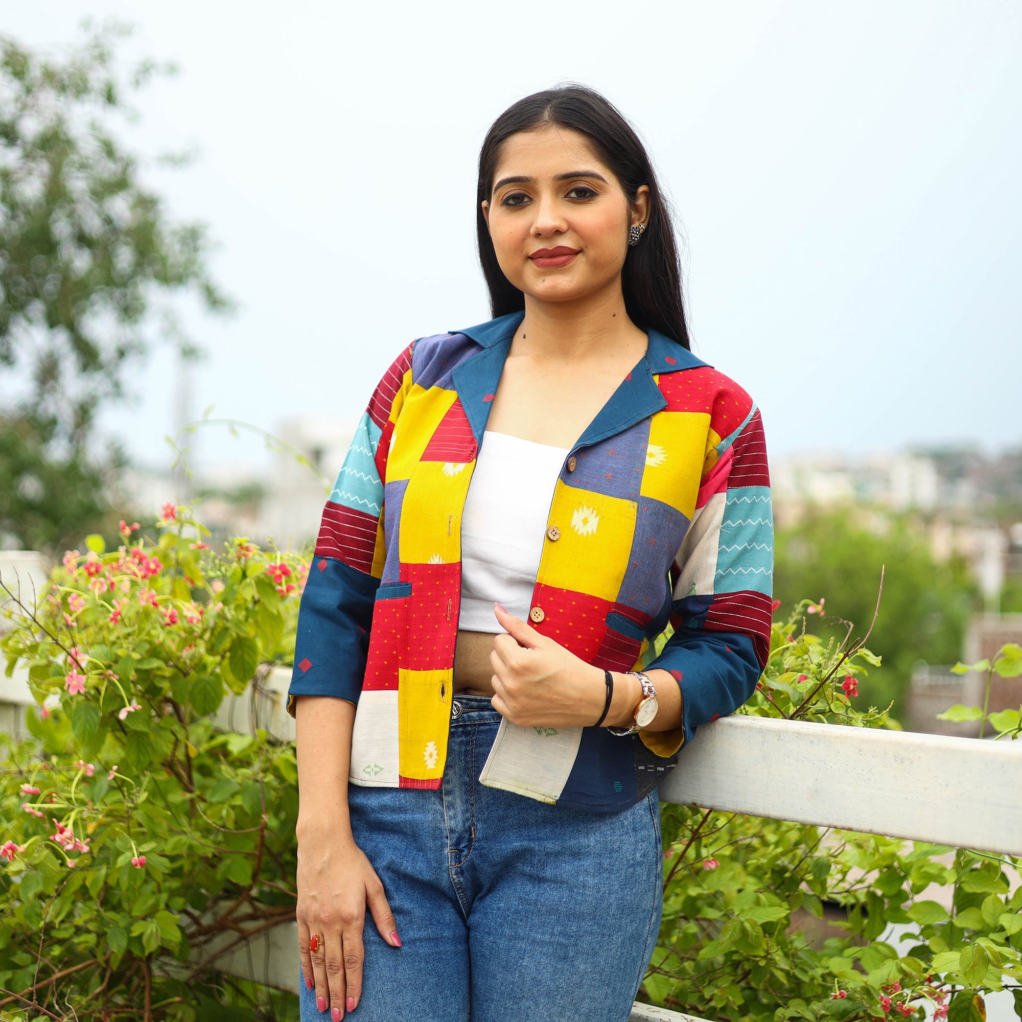  Multicolor Patchwork Jacquard Women's Jacket 