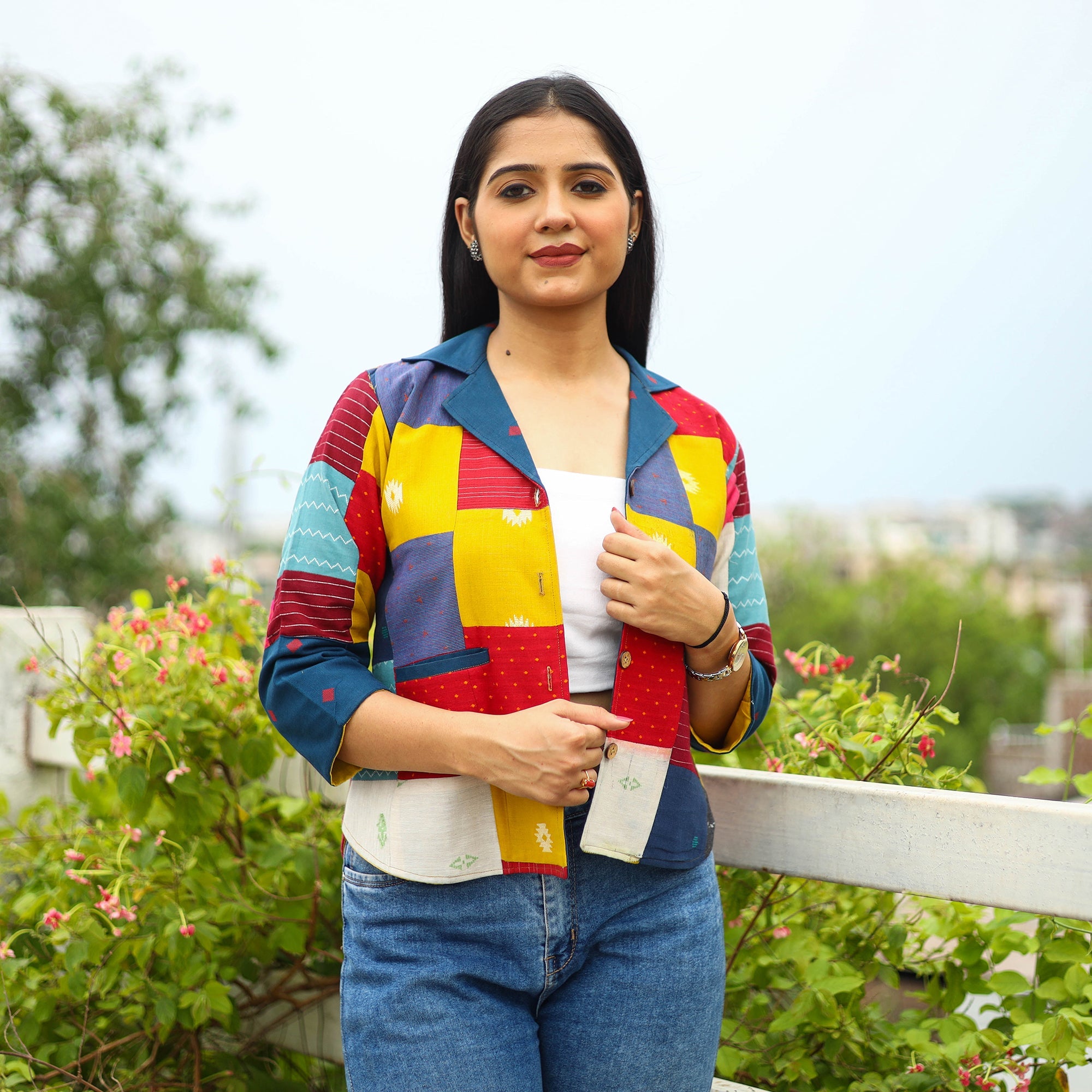  Multicolor Patchwork Jacquard Women's Jacket 