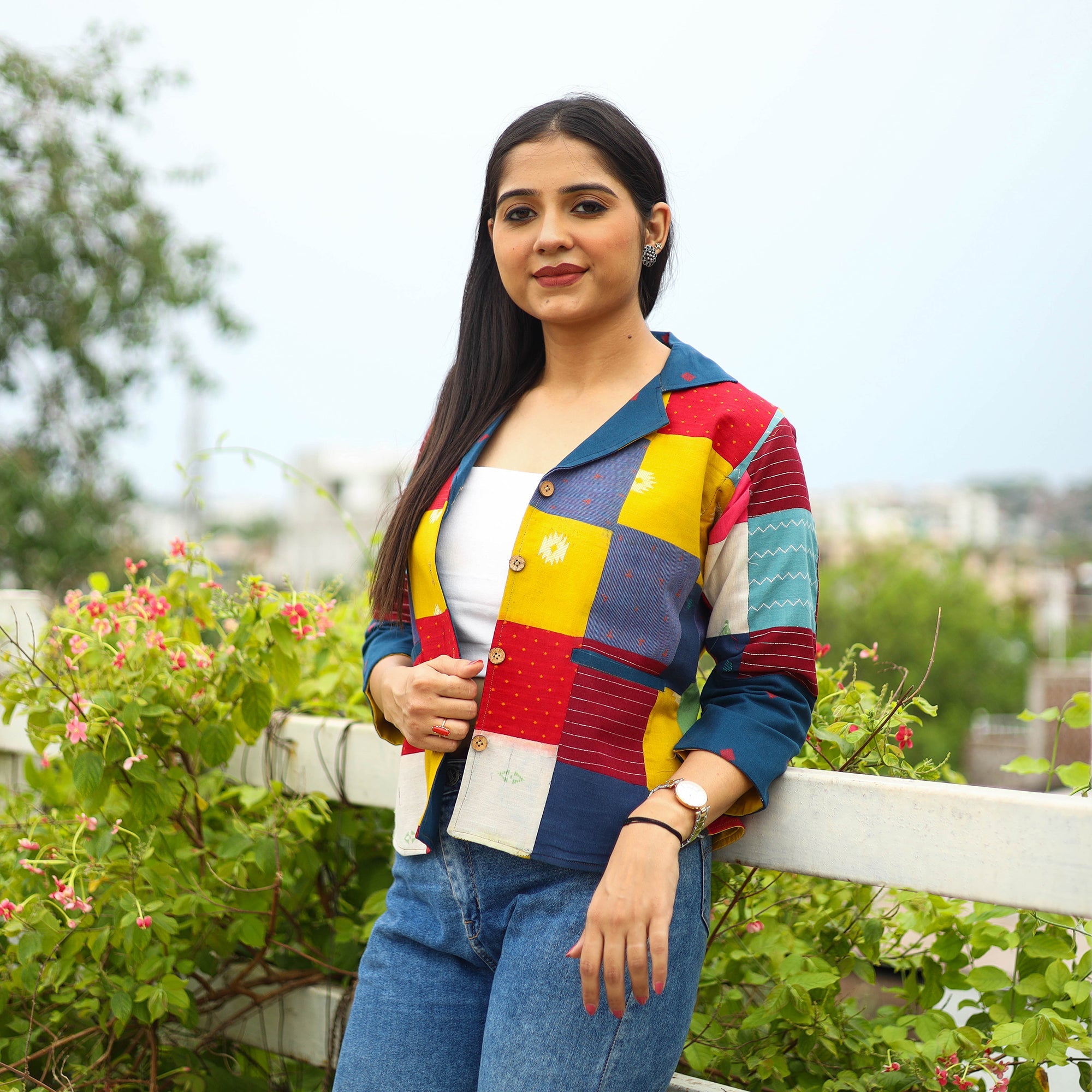  Multicolor Patchwork Jacquard Women's Jacket 