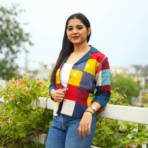  Multicolor Patchwork Jacquard Women's Jacket 