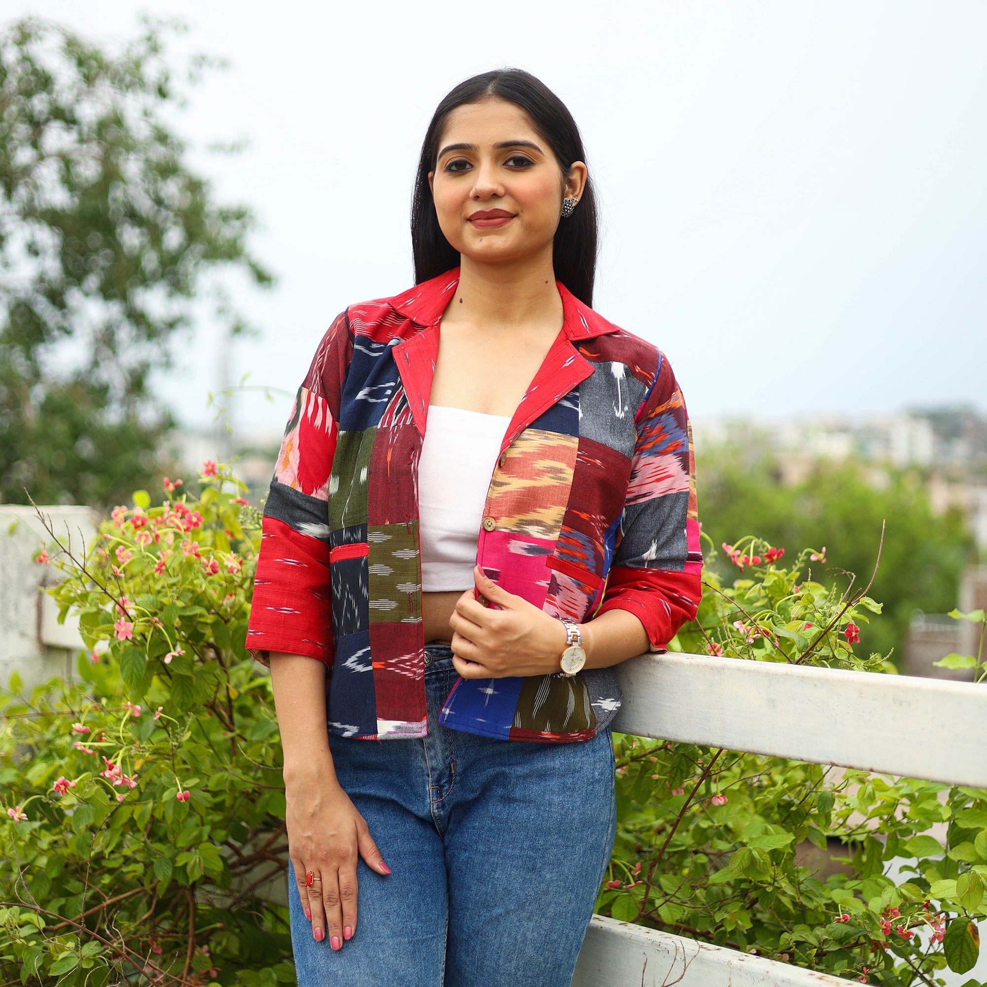  Multicolor Patchwork Pochampally Ikat Women's Jacket