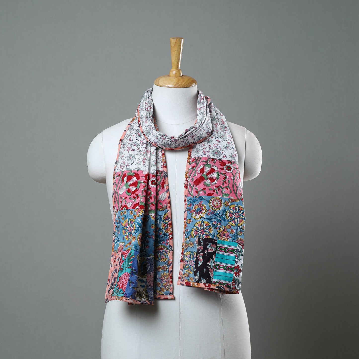 Shop Patchwork Block Printed Cotton Sanganeri Stole Online