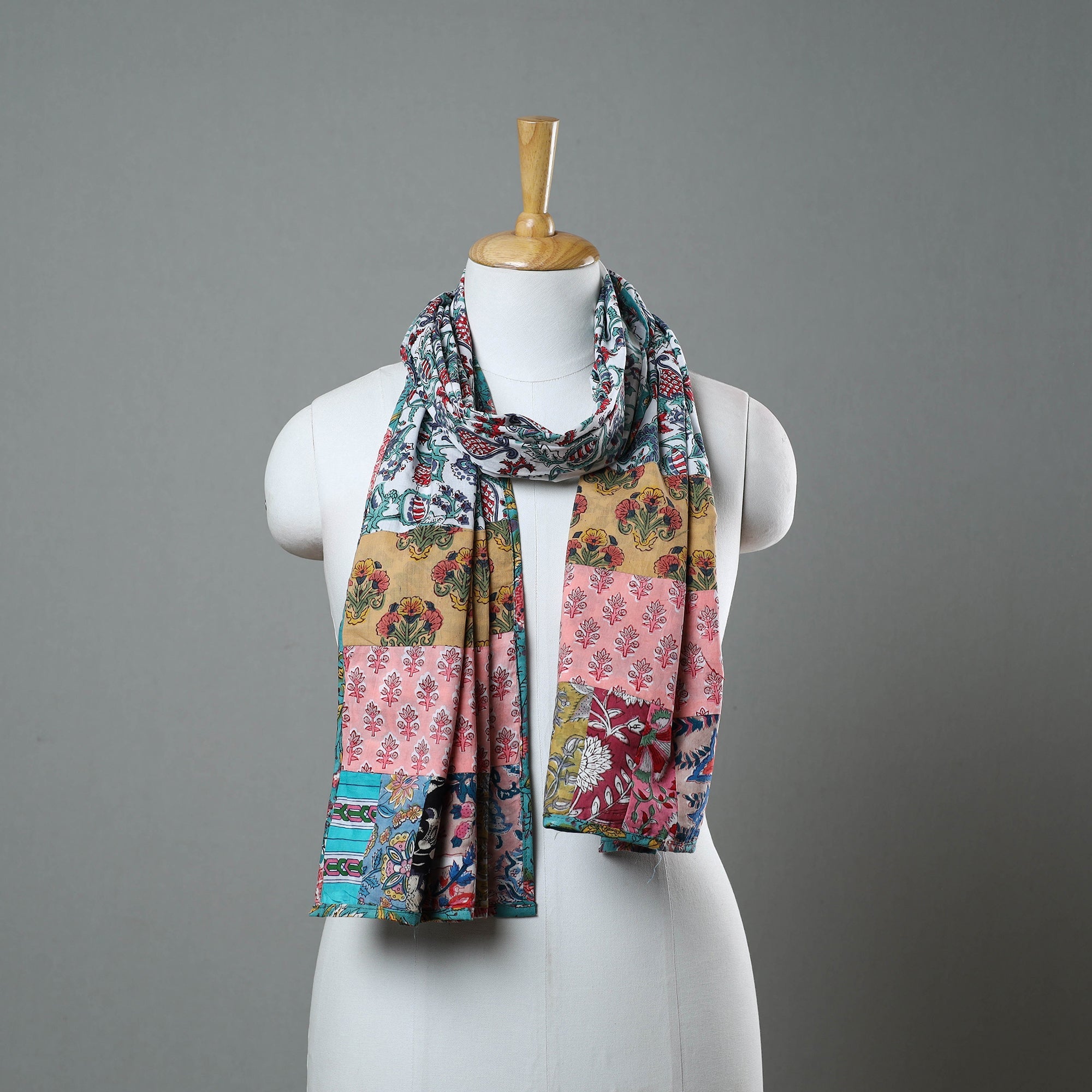  Patchwork Block Printed Cotton Sanganeri Stole Online