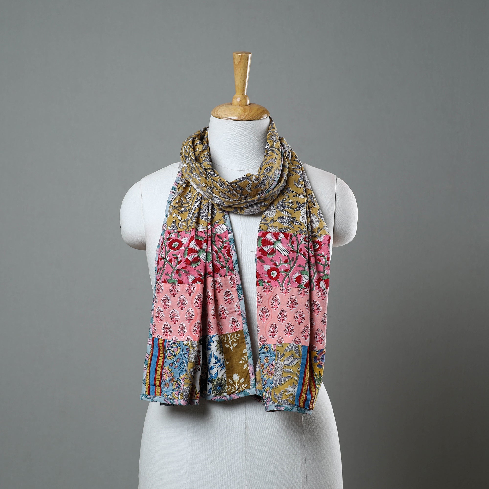 Multicolor - patchwork printed cotton sanganeri stole 06