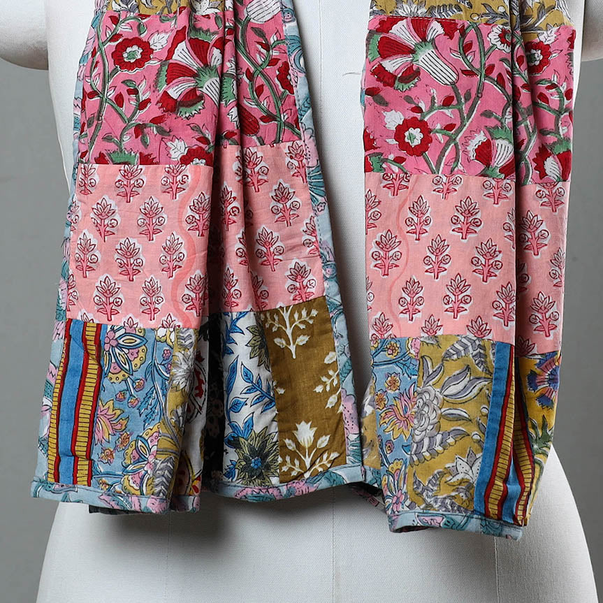 Multicolor - patchwork printed cotton sanganeri stole 06