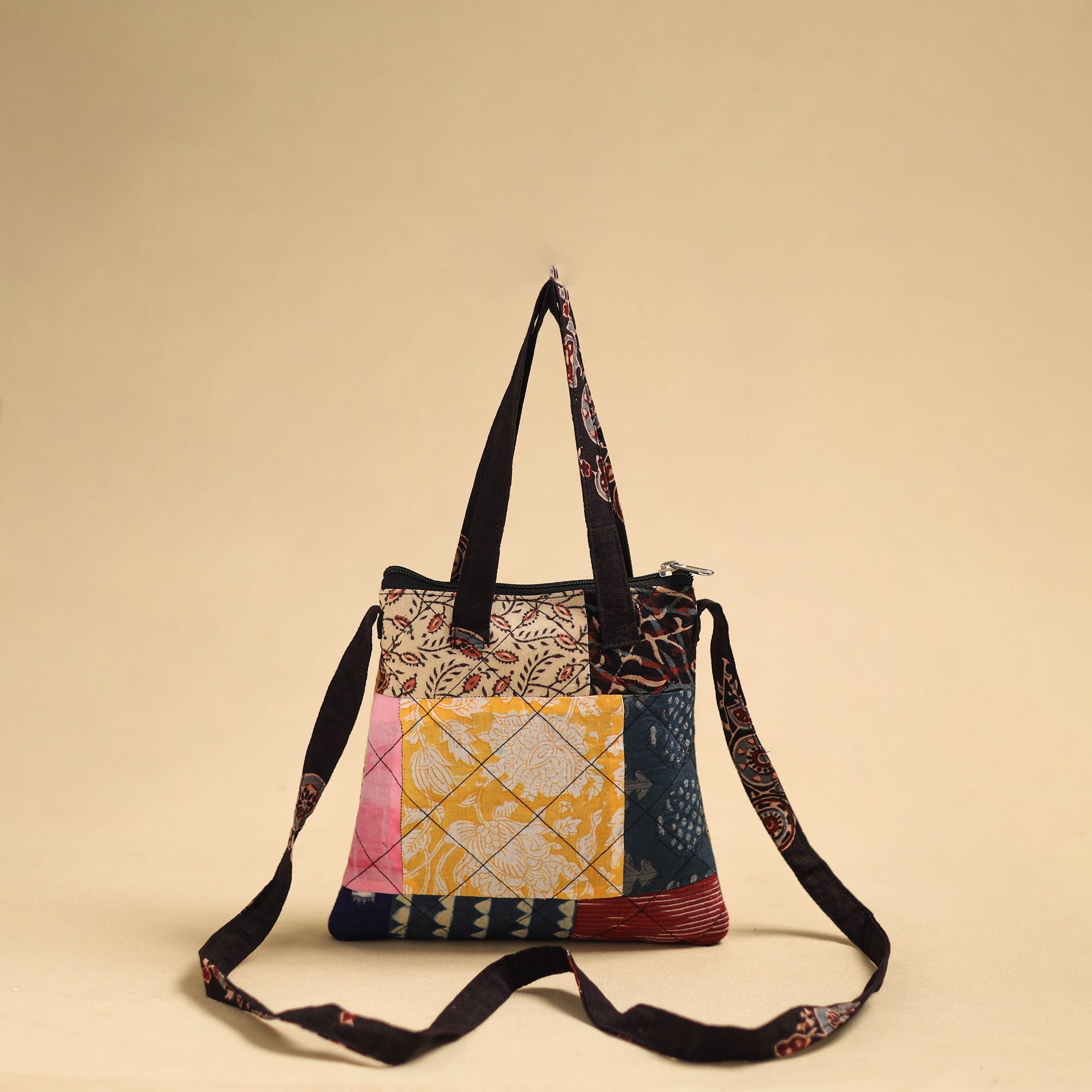 Buy Multicolor Patchwork Quilted Cotton Handmade Sling Bag