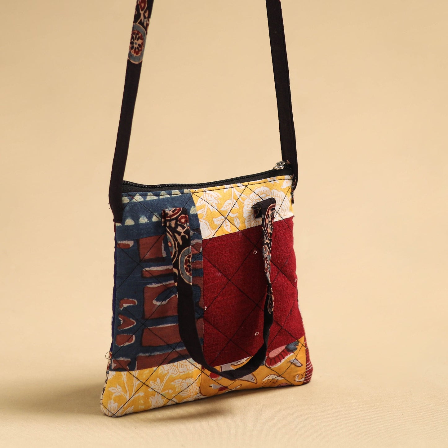 Buy Multicolor Patchwork Quilted Cotton Handmade Sling Bag