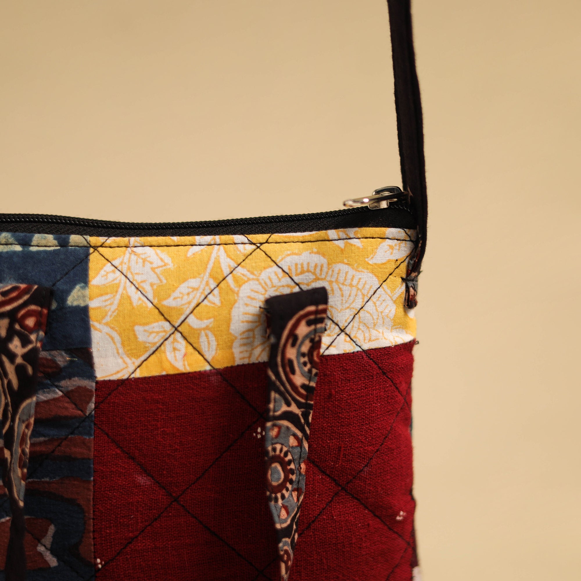 Buy Multicolor Patchwork Quilted Cotton Handmade Sling Bag