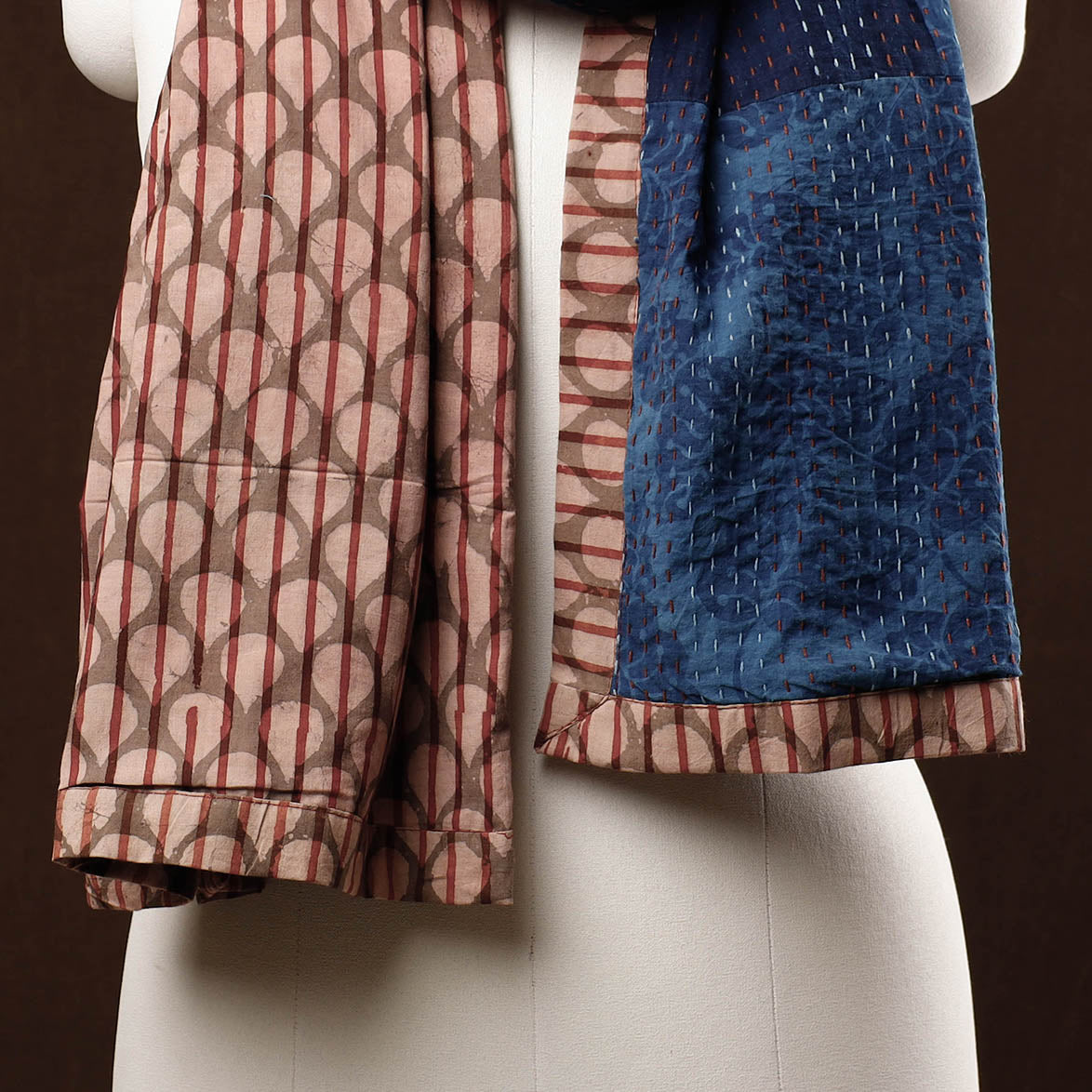  Patchwork Reversible Block Printed Tagai Cotton Stole 
