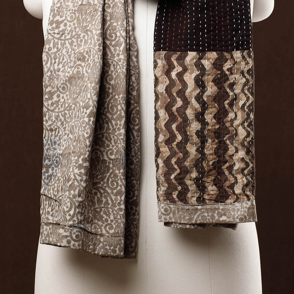  Patchwork Reversible Block Printed Tagai Cotton Stole 