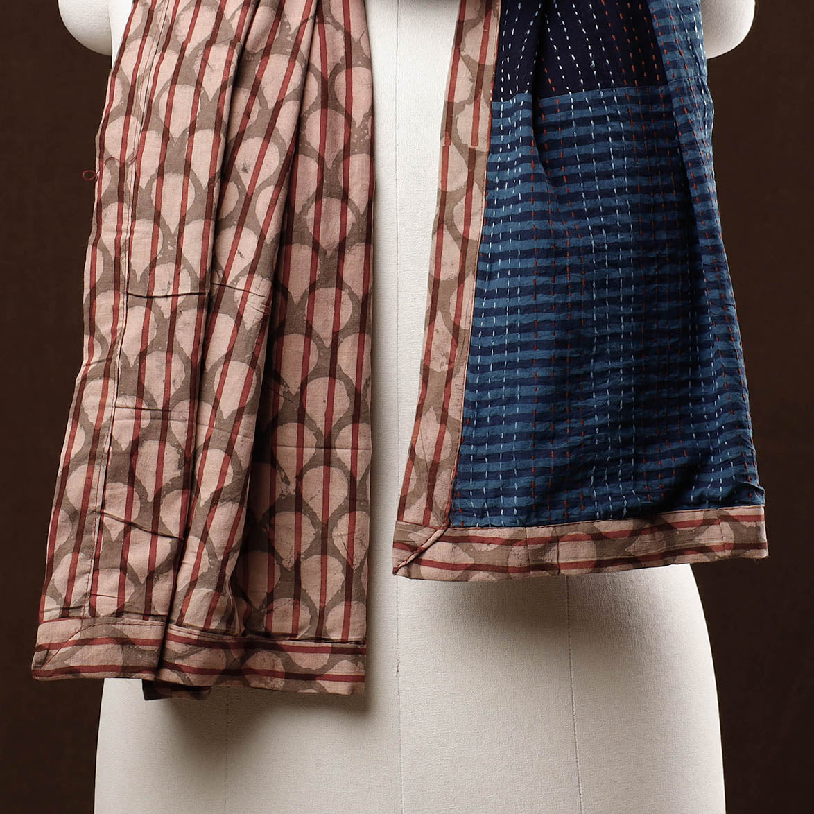  Patchwork Reversible Block Printed Tagai Cotton Stole 