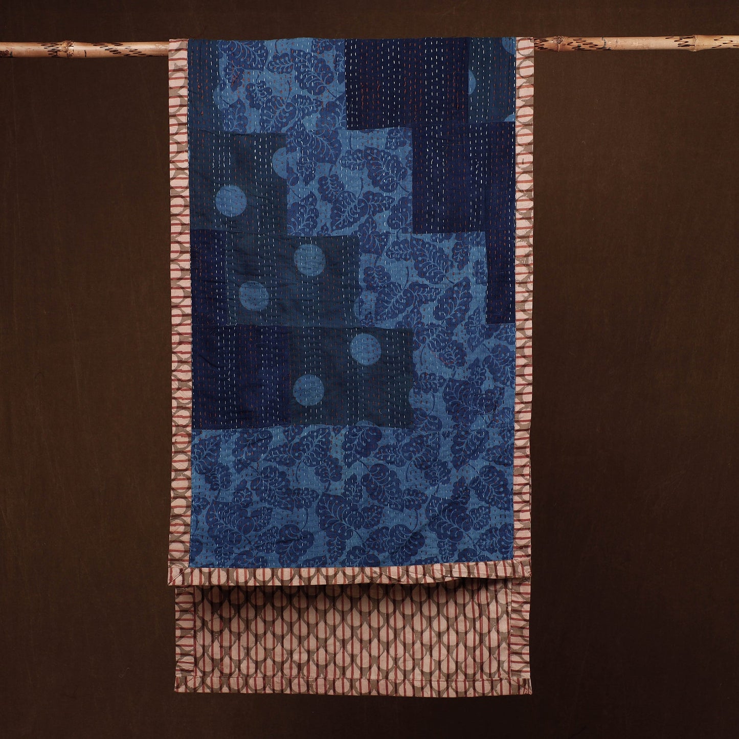  Patchwork Reversible Block Printed Tagai Cotton Stole 