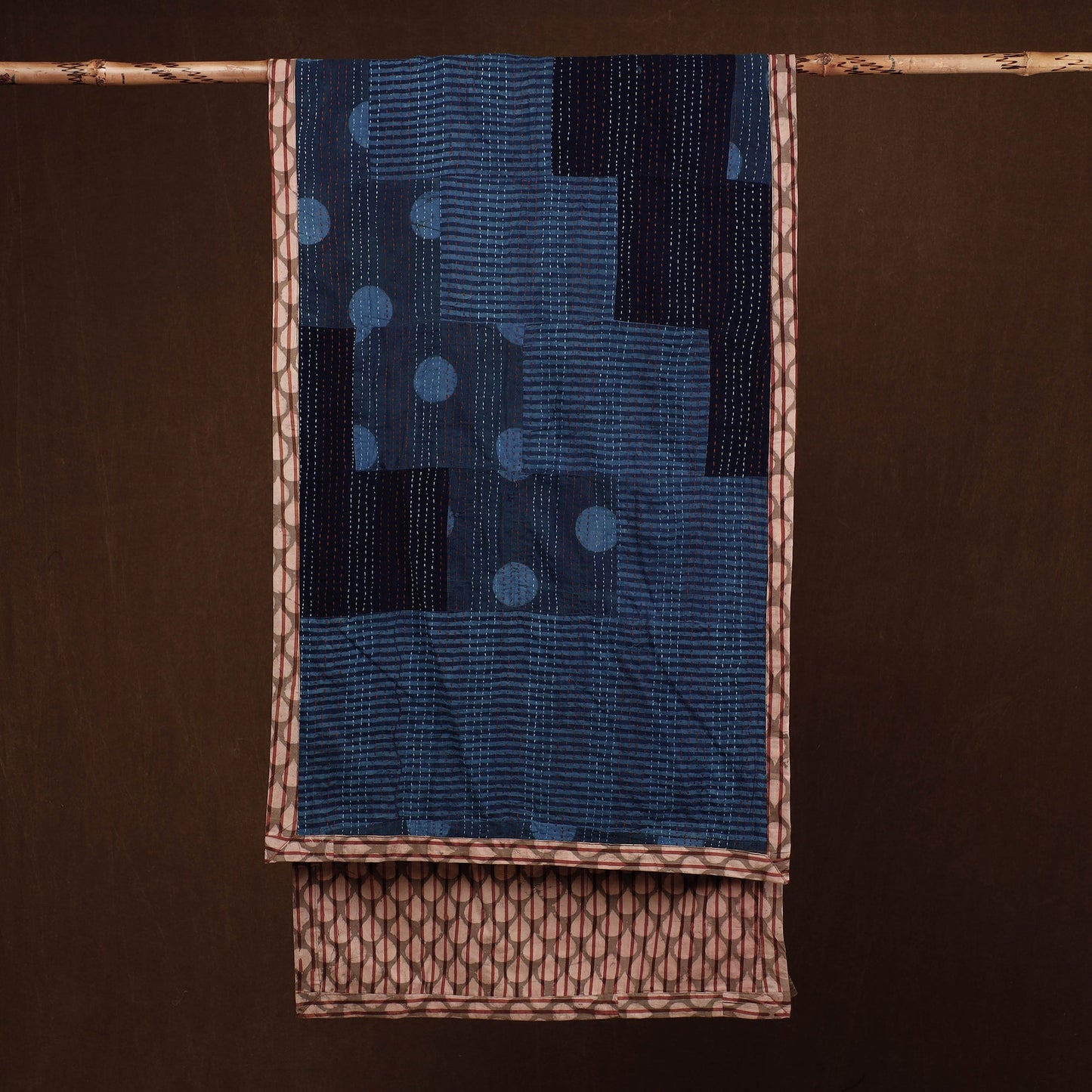  Patchwork Reversible Block Printed Tagai Cotton Stole 