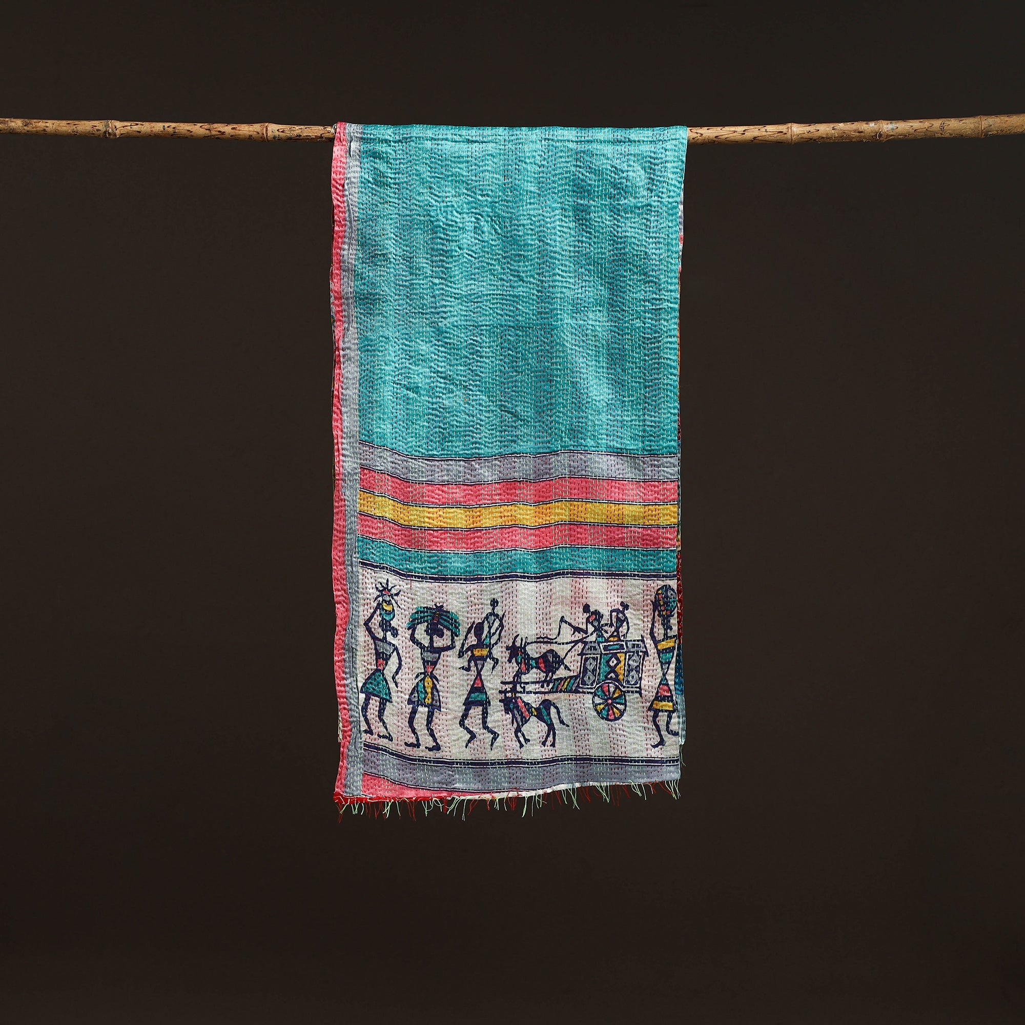 Multicolor - patchwork reversible silk bengal hand kantha