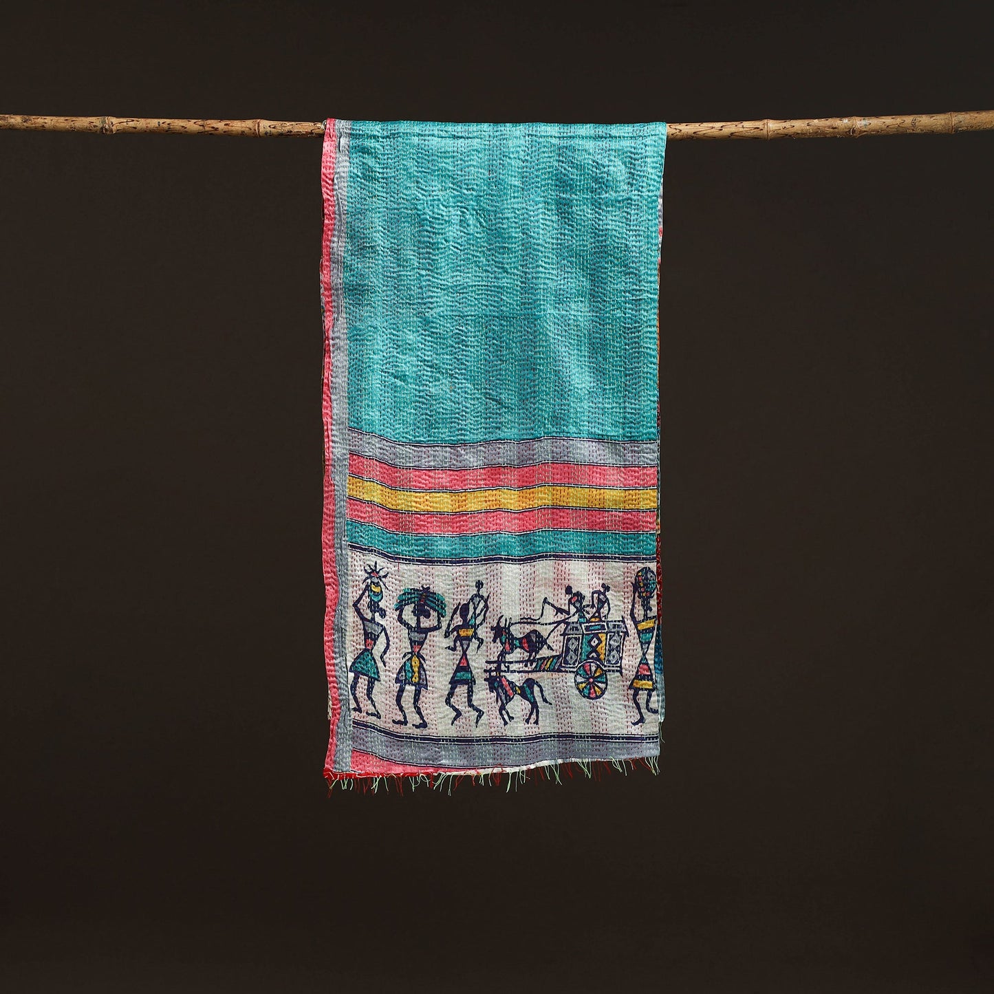 Multicolor - patchwork reversible silk bengal hand kantha