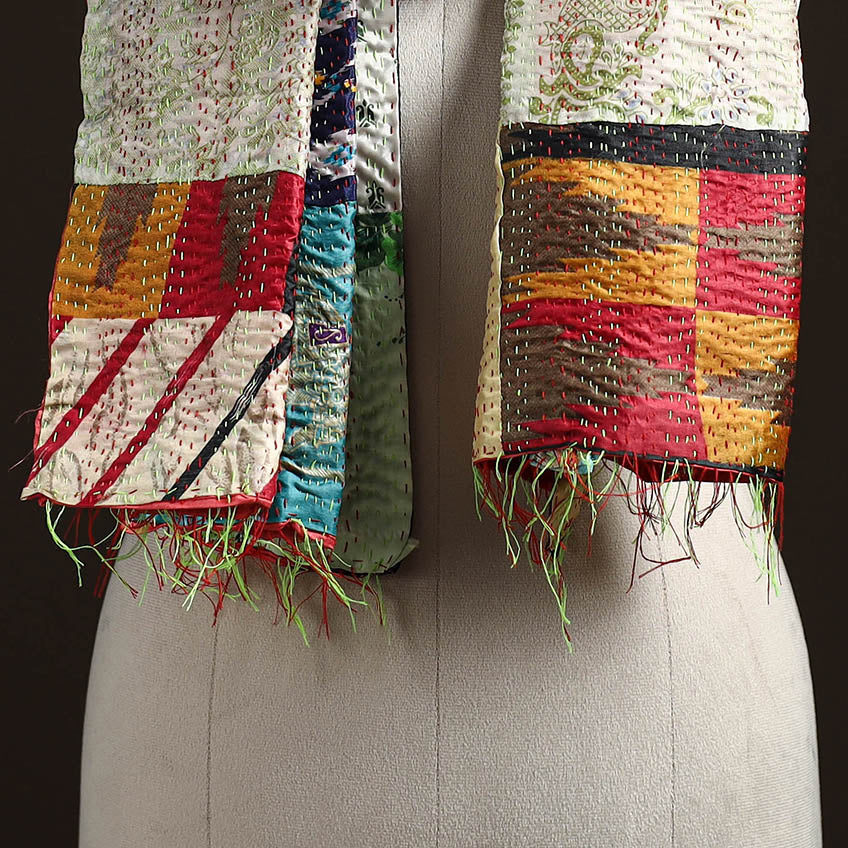 Multicolor - patchwork reversible silk bengal hand kantha