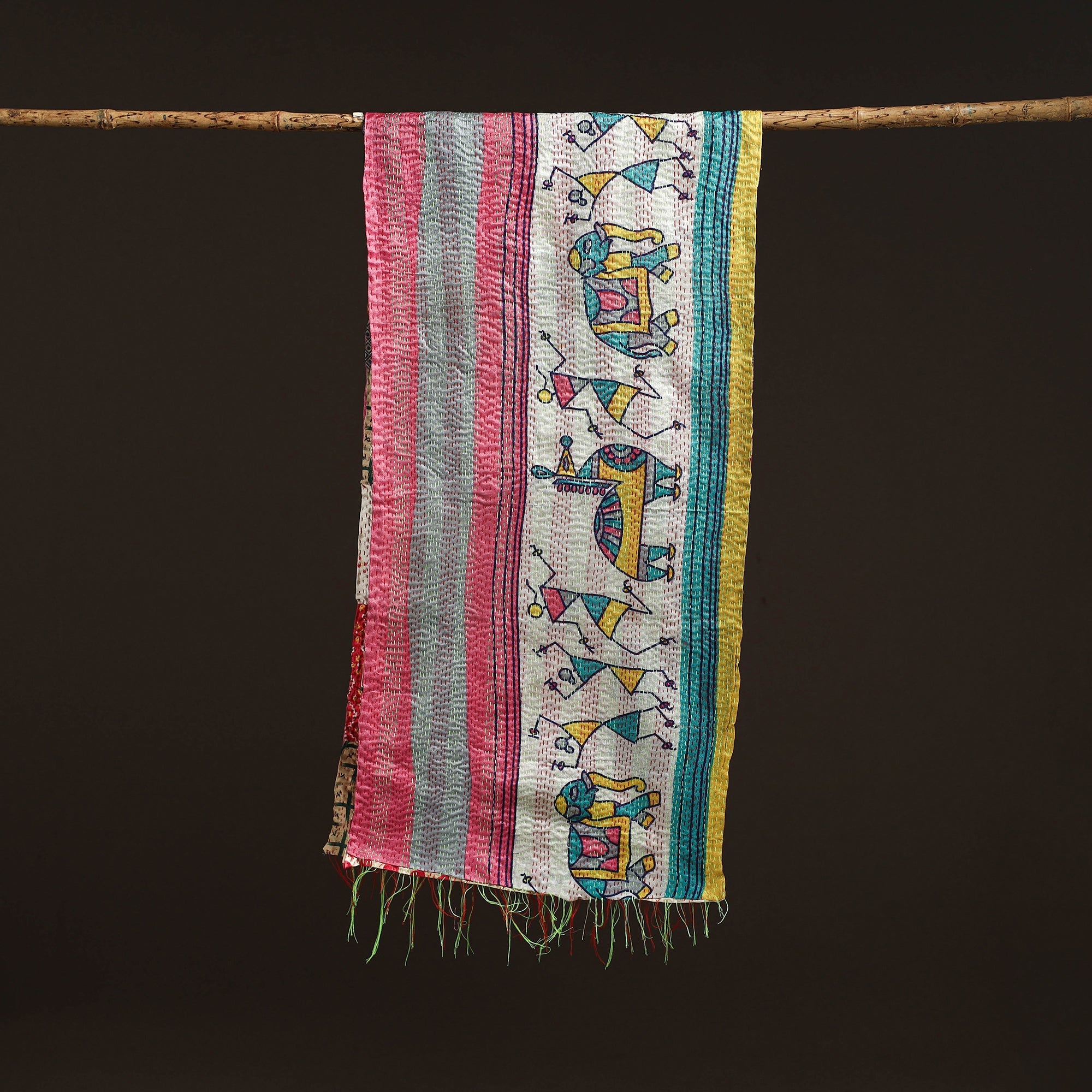 Multicolor - patchwork reversible silk bengal hand kantha